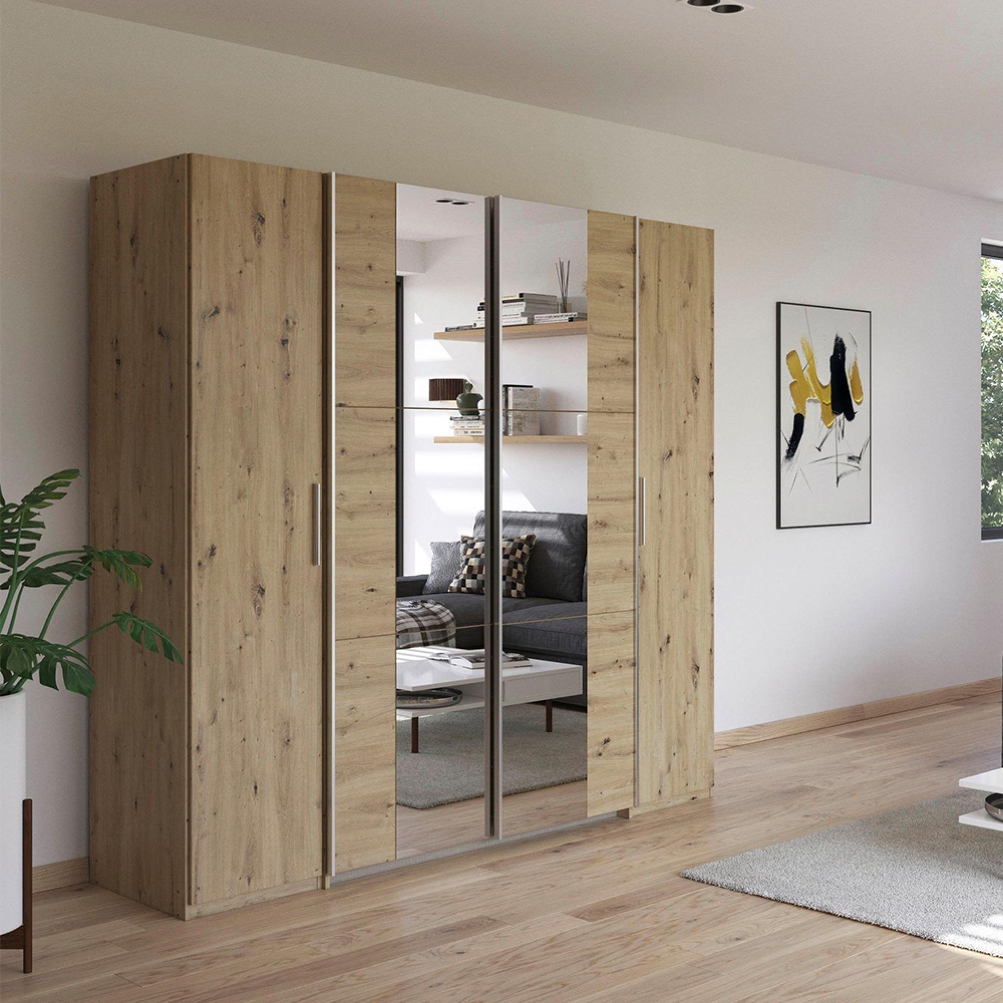 Kronach Mirror Wardrobe - 225cm - 4 Door - Artisan Oak