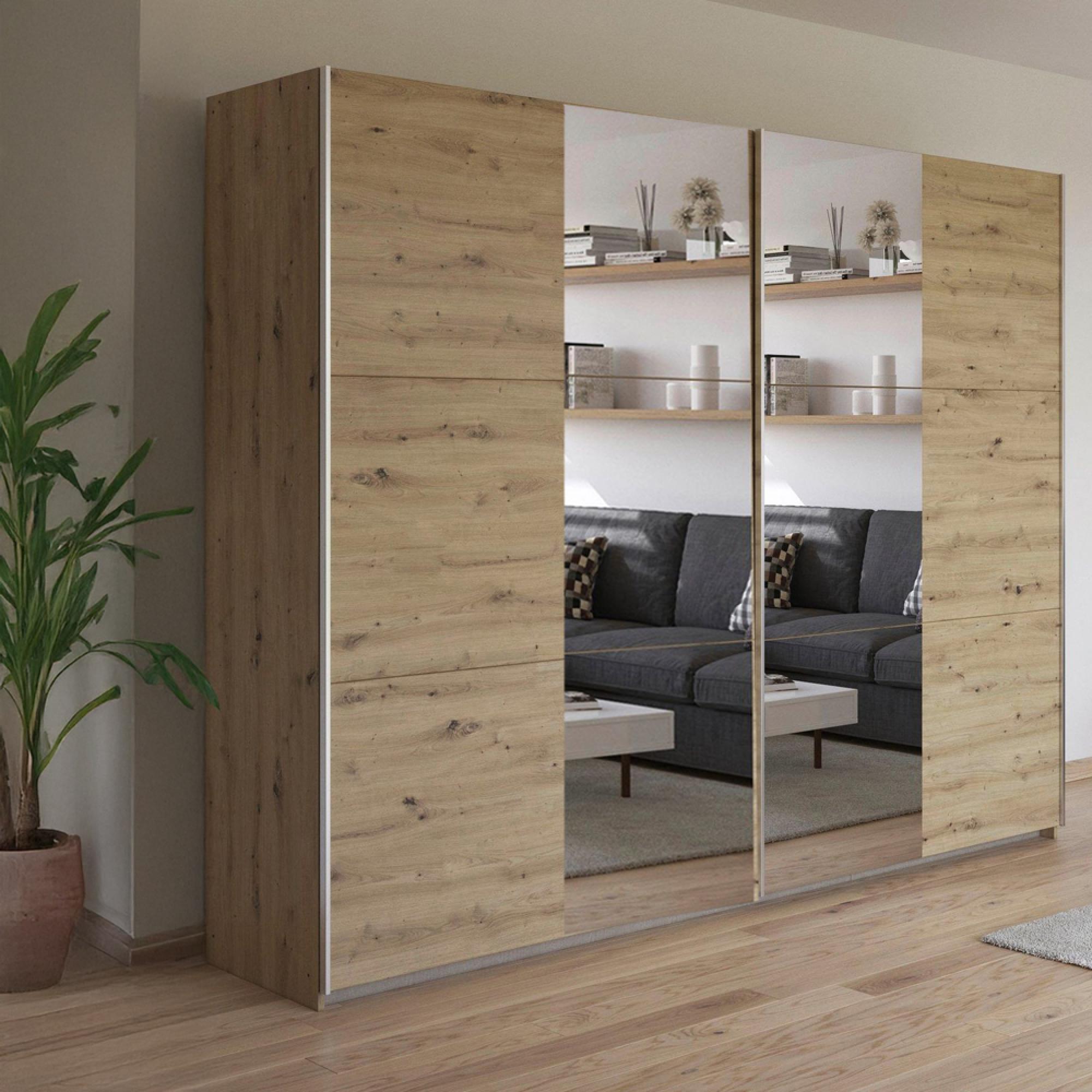 Kronach Mirrored Sliding Wardrobe - 261cm - 2 Door - Artisan Oak
