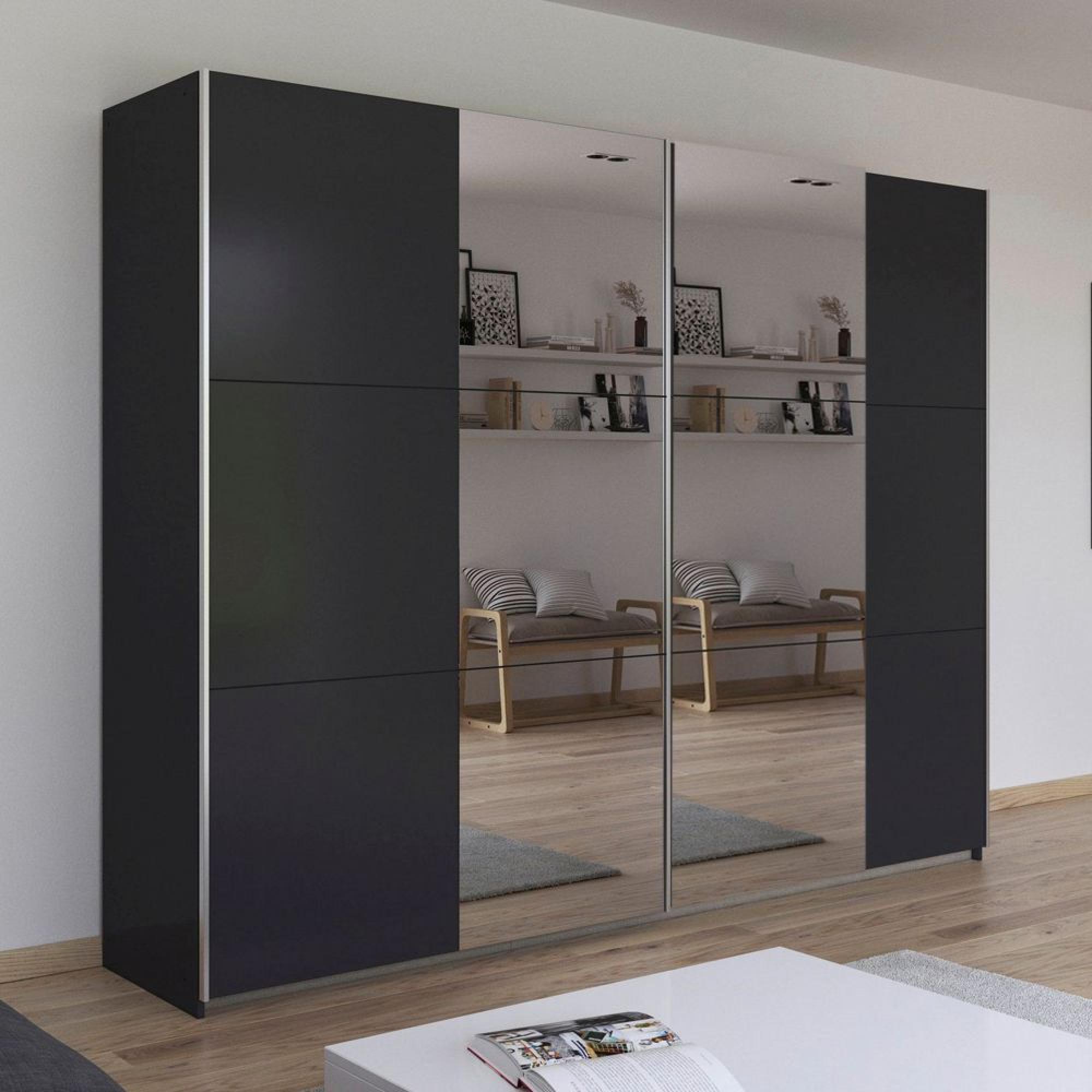 Kronach Mirrored Sliding Wardrobe - 261cm - 2 Door - Metallic Dark Grey
