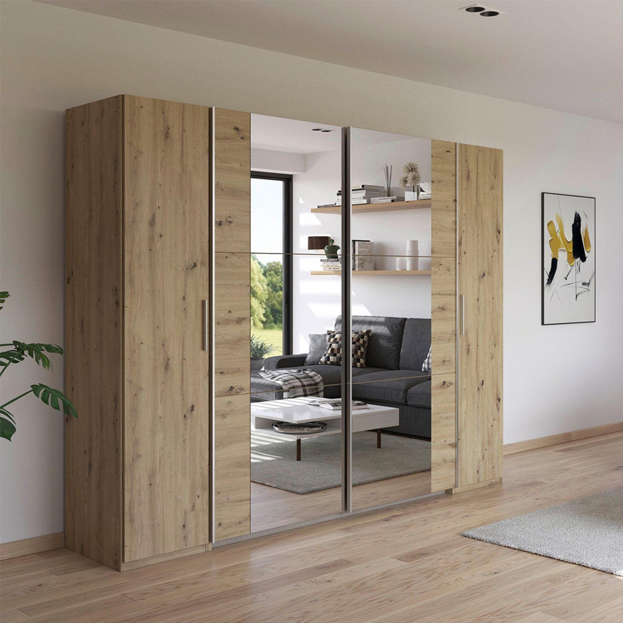 Kronach Mirror Wardrobe - 268cm - 4 Door - Artisan Oak