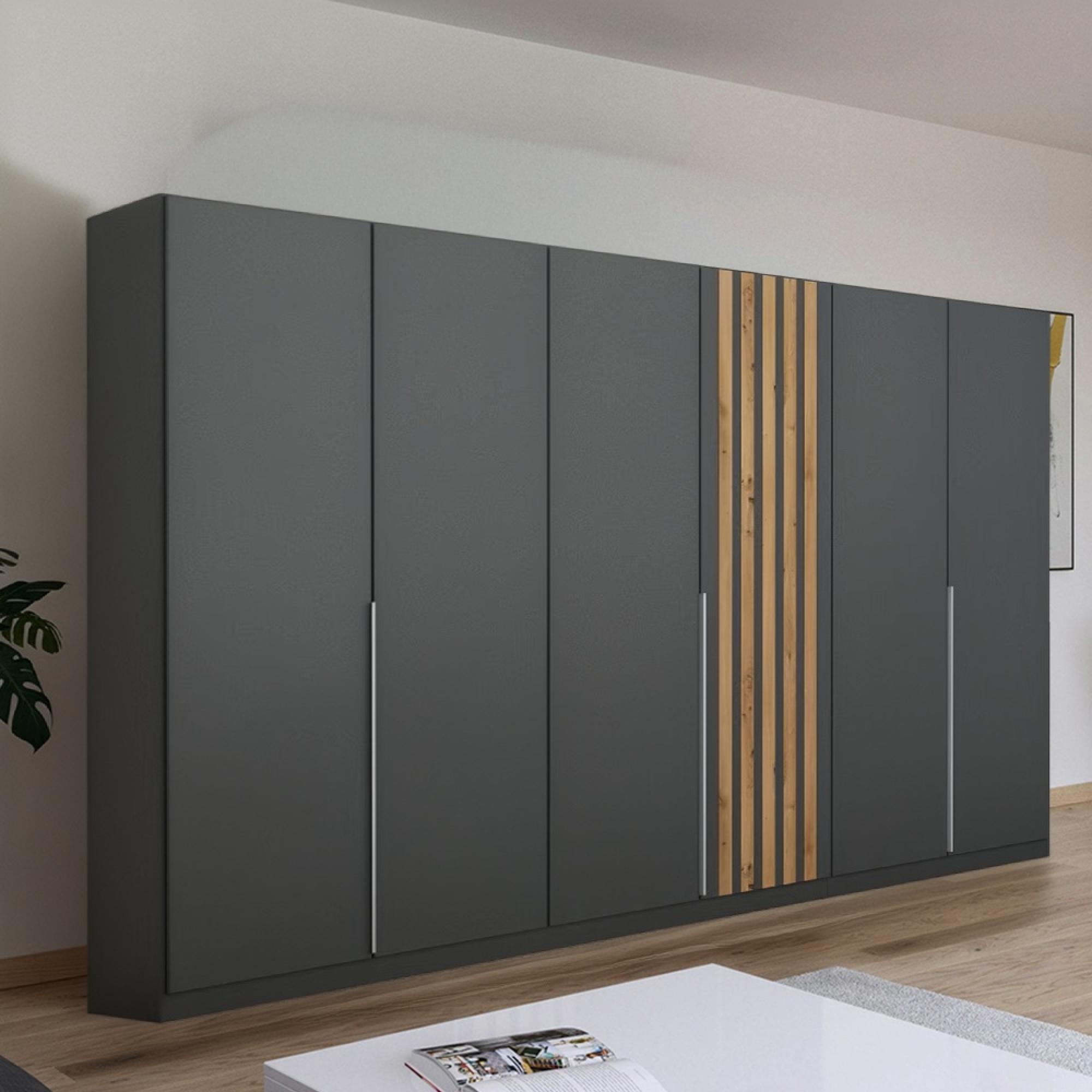 Lamella Wardrobe - 271cm - 6 Door - Metallic Dark Grey & Artisan Oak