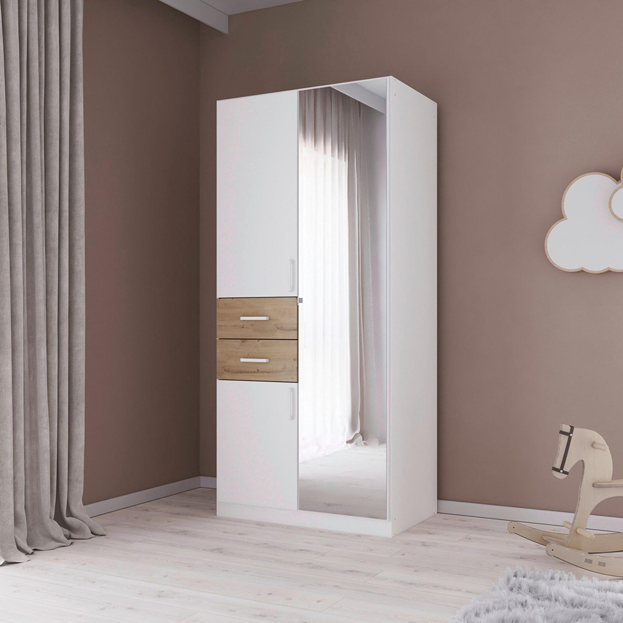 Maika Wardrobe - 91cm - 3 Door - Combi - H197cm - Alpine White & Artisan Oak