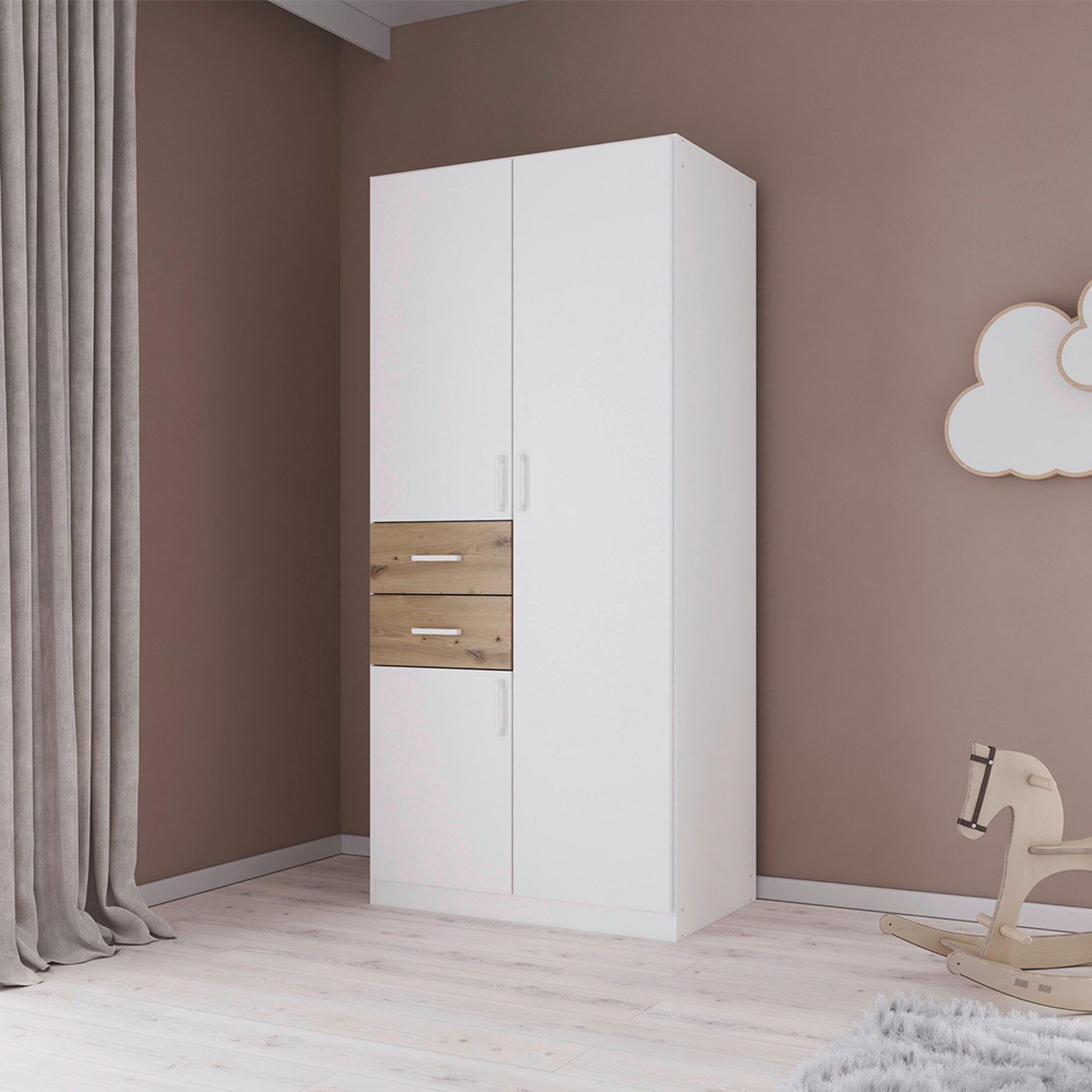 Maika Wardrobe - 91cm - 3 Door - H197cm - Alpine White & Artisan Oak