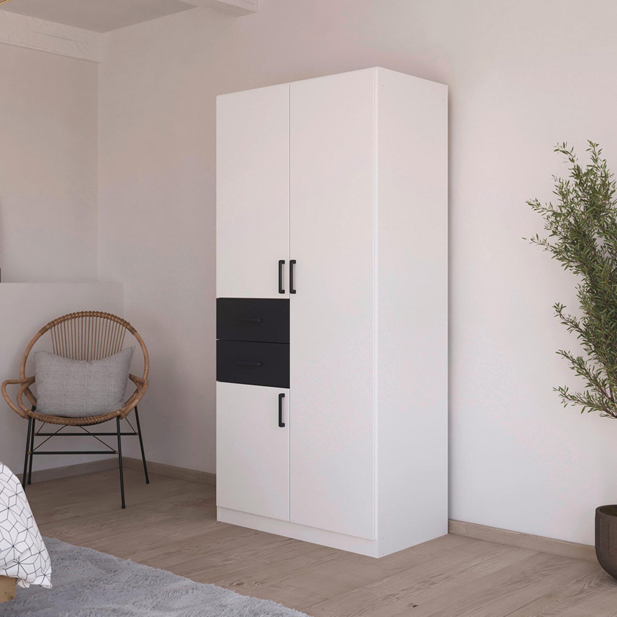 Maika Wardrobe - 91cm - 3 Door - H197cm - Alpine White & Metallic Dark Grey