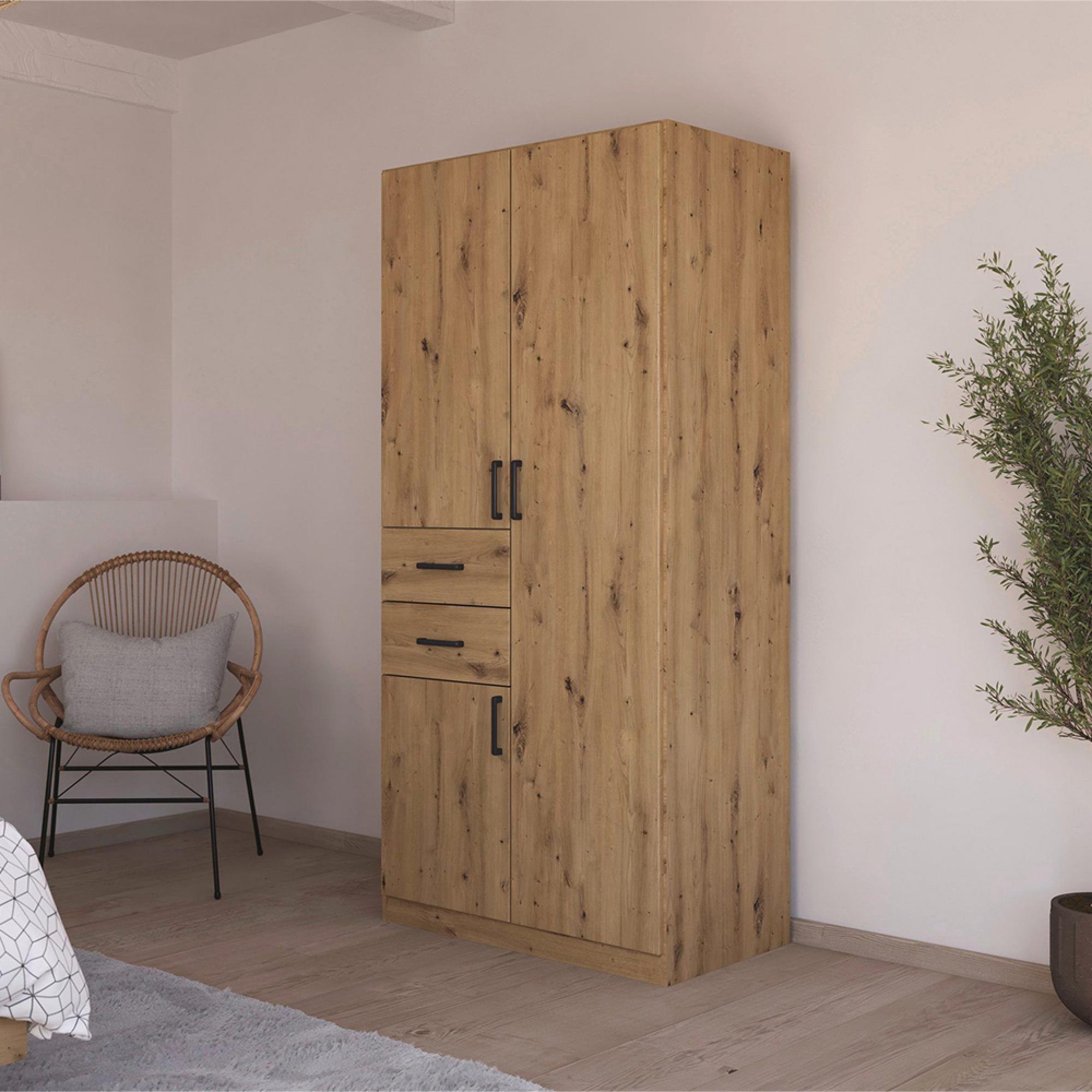 Maika Wardrobe - 91cm - 3 Door - H197cm - Artisan Oak