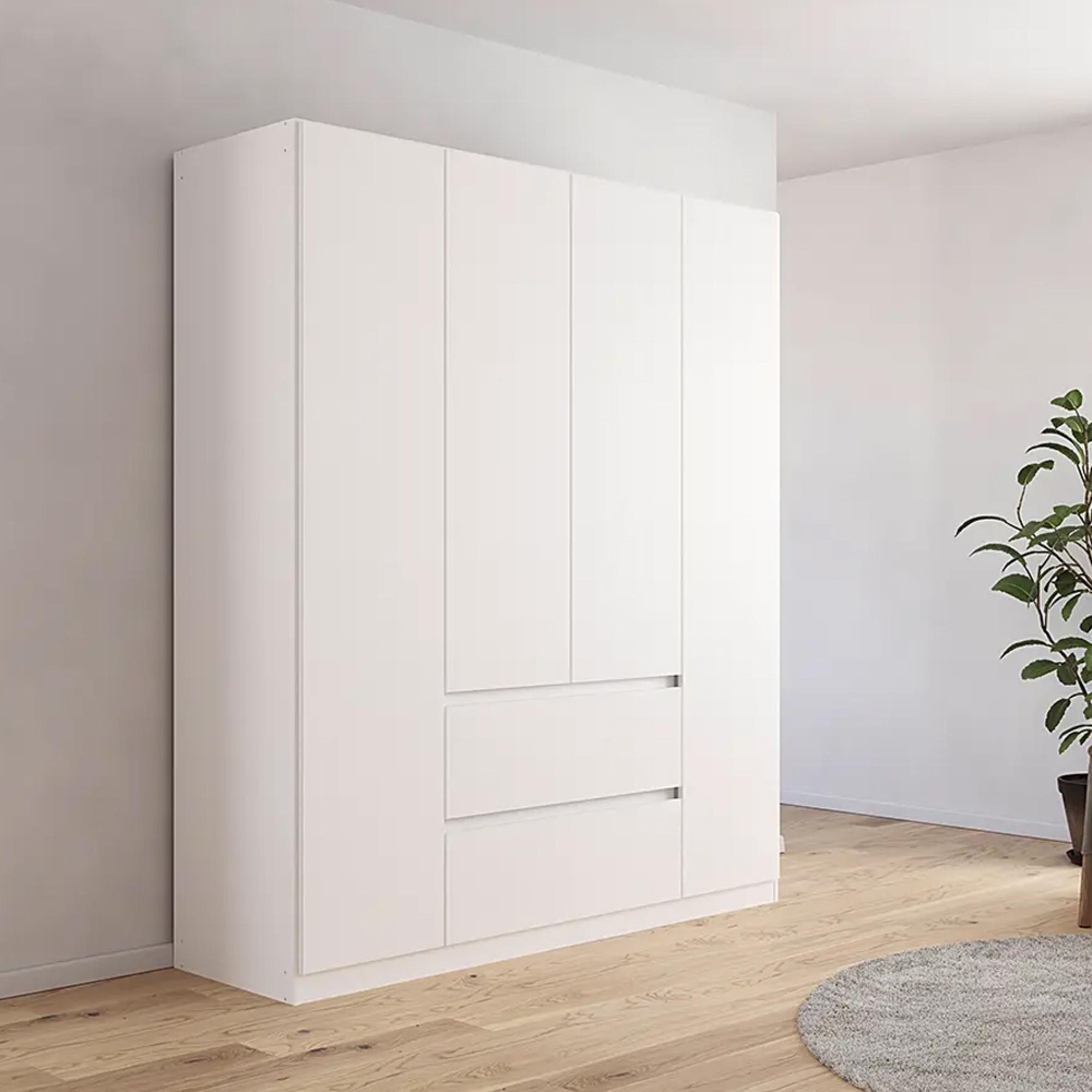 Mainz Wardrobe - 181cm - 4 Door - 2 Drawer - Alpine White