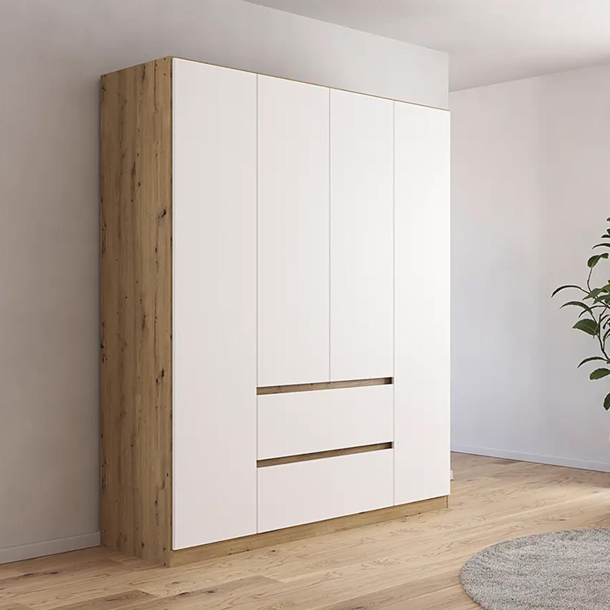 Mainz Wardrobe - 181cm - 4 Door - 2 Drawer - Artisan Oak & Alpine White