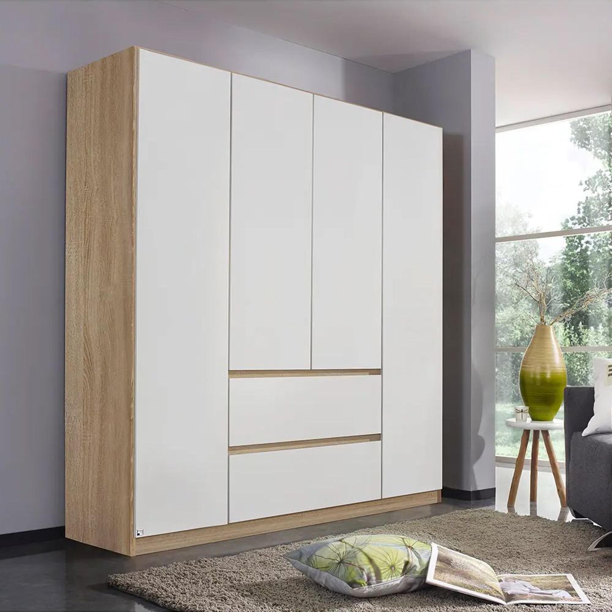 Mainz Wardrobe - 181cm - 4 Door - 2 Drawer - Sonoma Oak & Alpine White