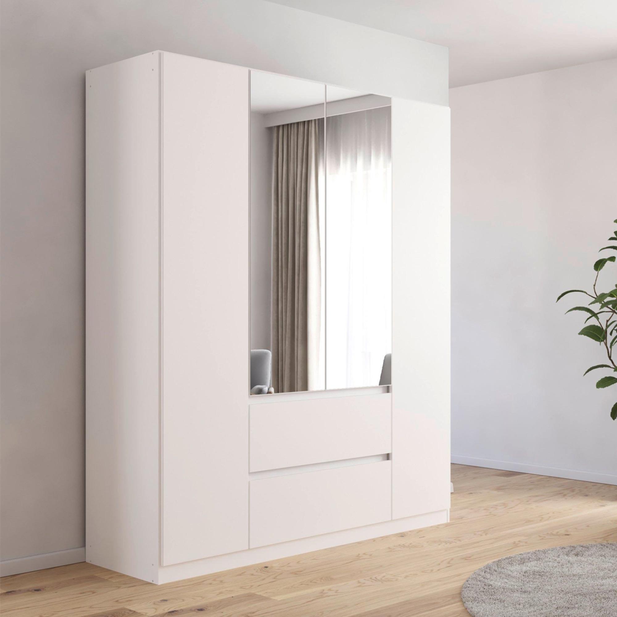 Mainz Plus Wardrobe - 181cm - 4 Door - Combi - Alpine White & White High Gloss
