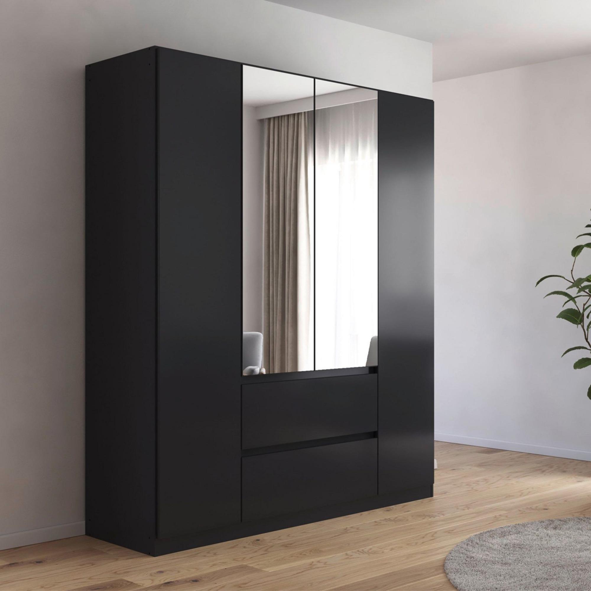 Mainz Plus Wardrobe - 181cm - 4 Door - Combi - Metallic Dark Grey & Grey High Gloss