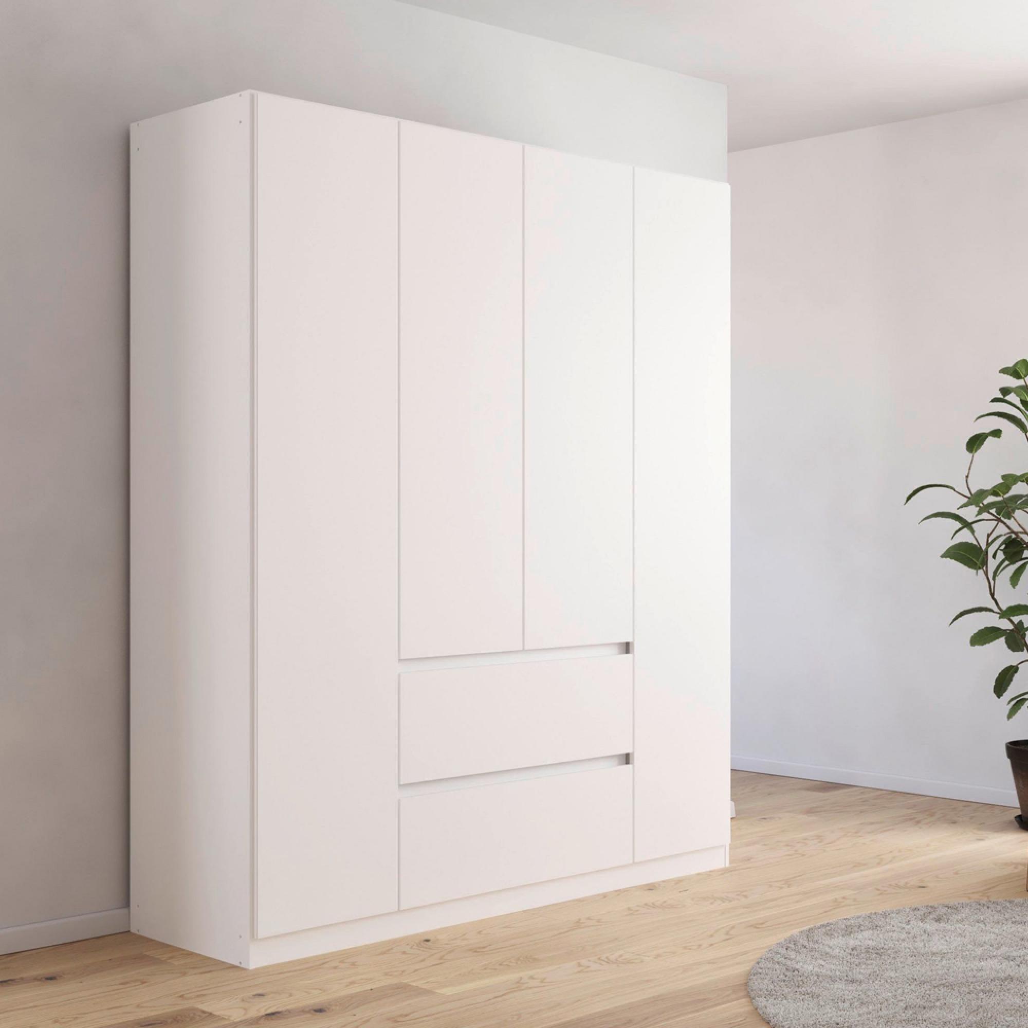Mainz Plus Wardrobe - 181cm - 4 Door - 2 Drawer - Alpine White & White High Gloss