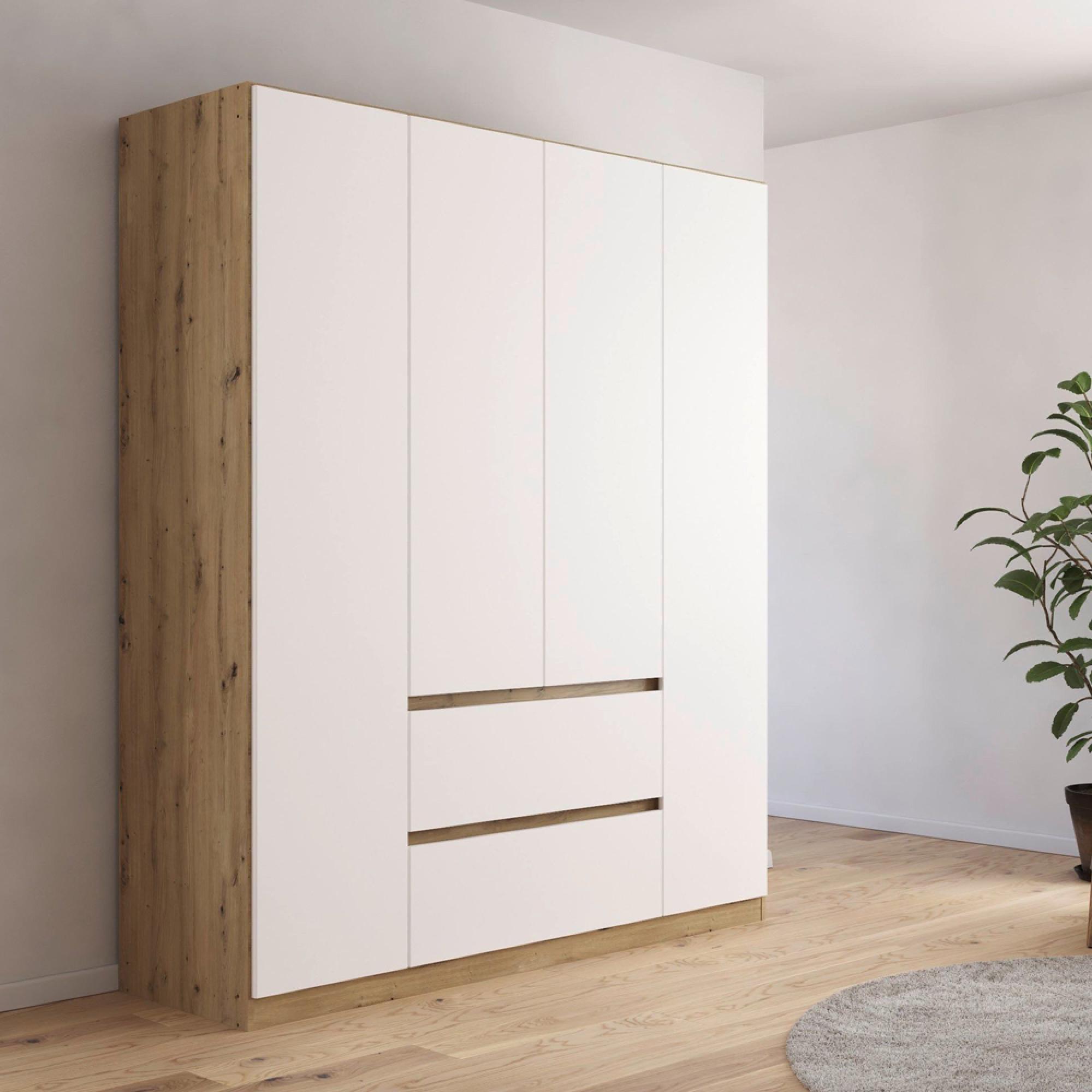 Mainz Plus Wardrobe - 181cm - 4 Door - 2 Drawer - Sonoma Oak & White High Gloss