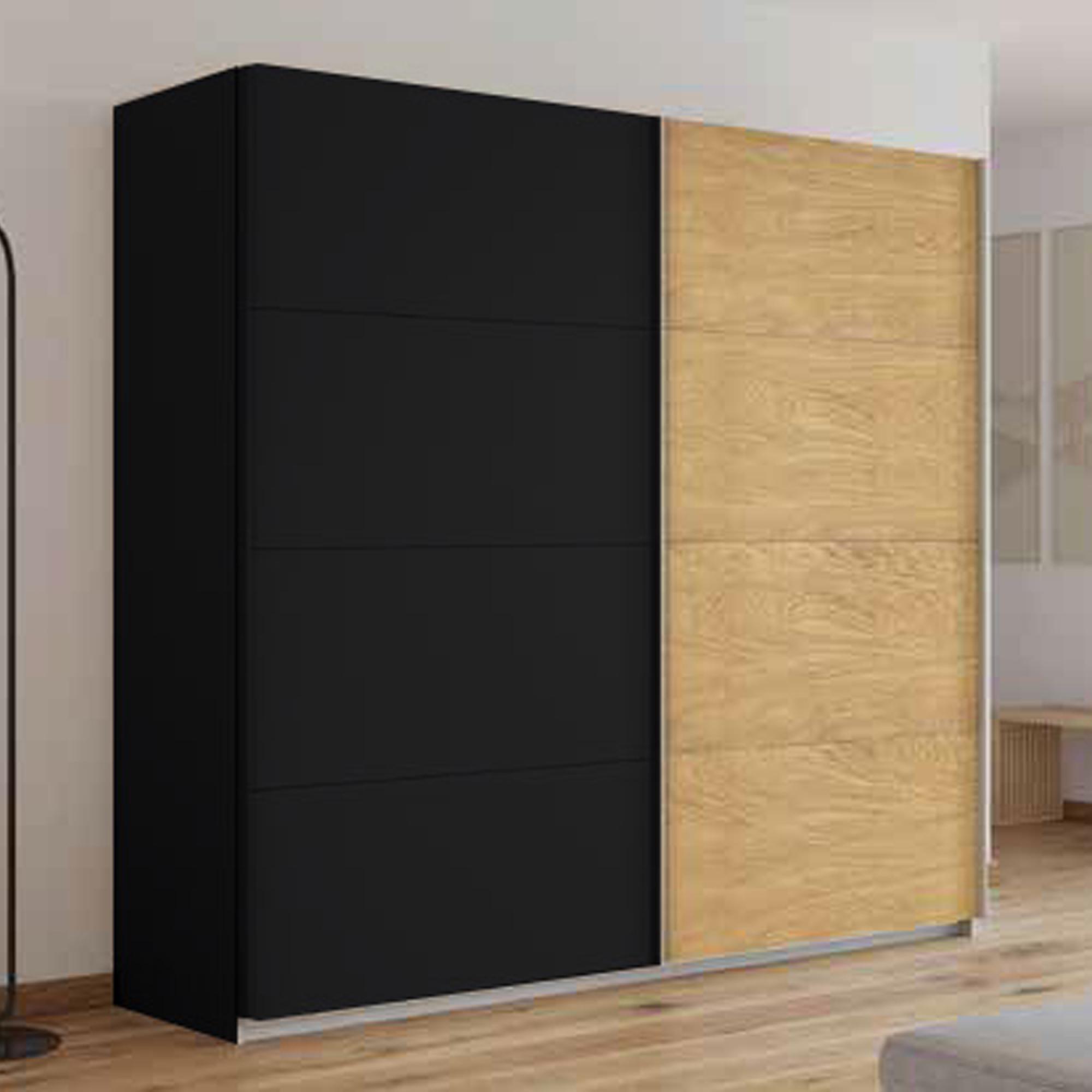 Malva Sliding Wardrobe - 181cm - 2 Door - Metallic Dark Grey & Oak