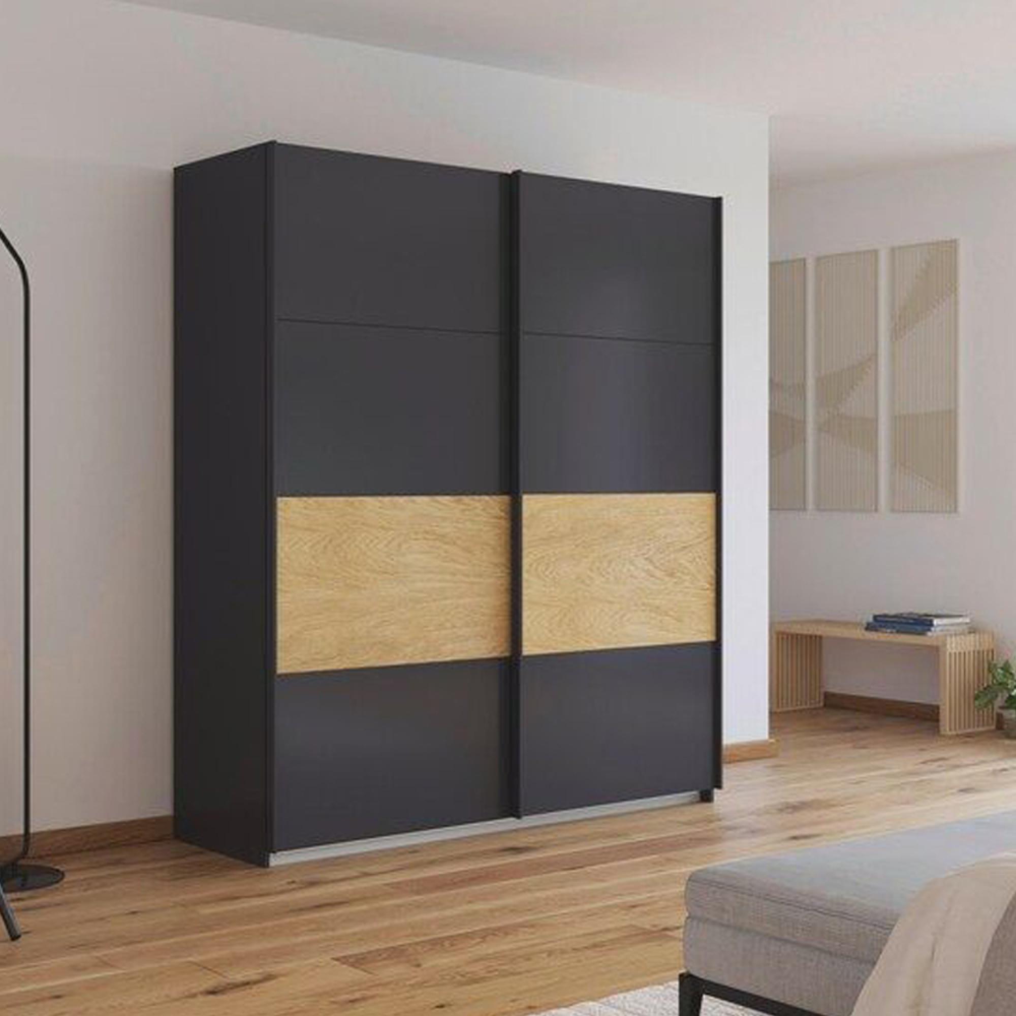 Malva Sliding Wardrobe - 181cm - 2 Door - Metallic Dark Grey