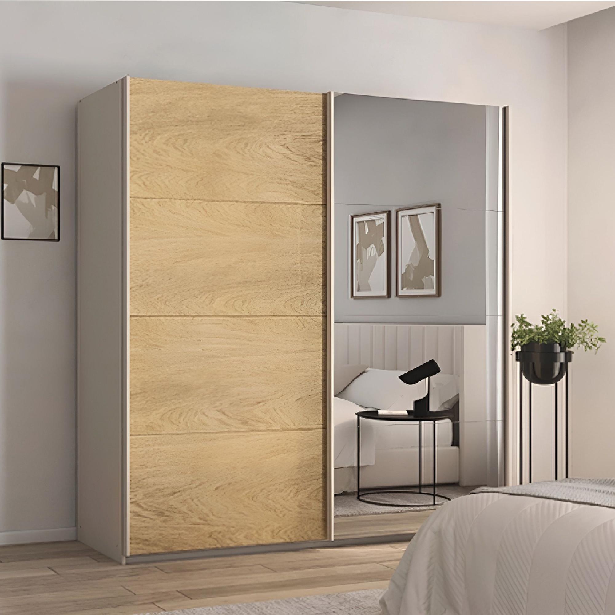 Malva Sliding Mirror Wardrobe - 226cm - 2 Door - Champagne