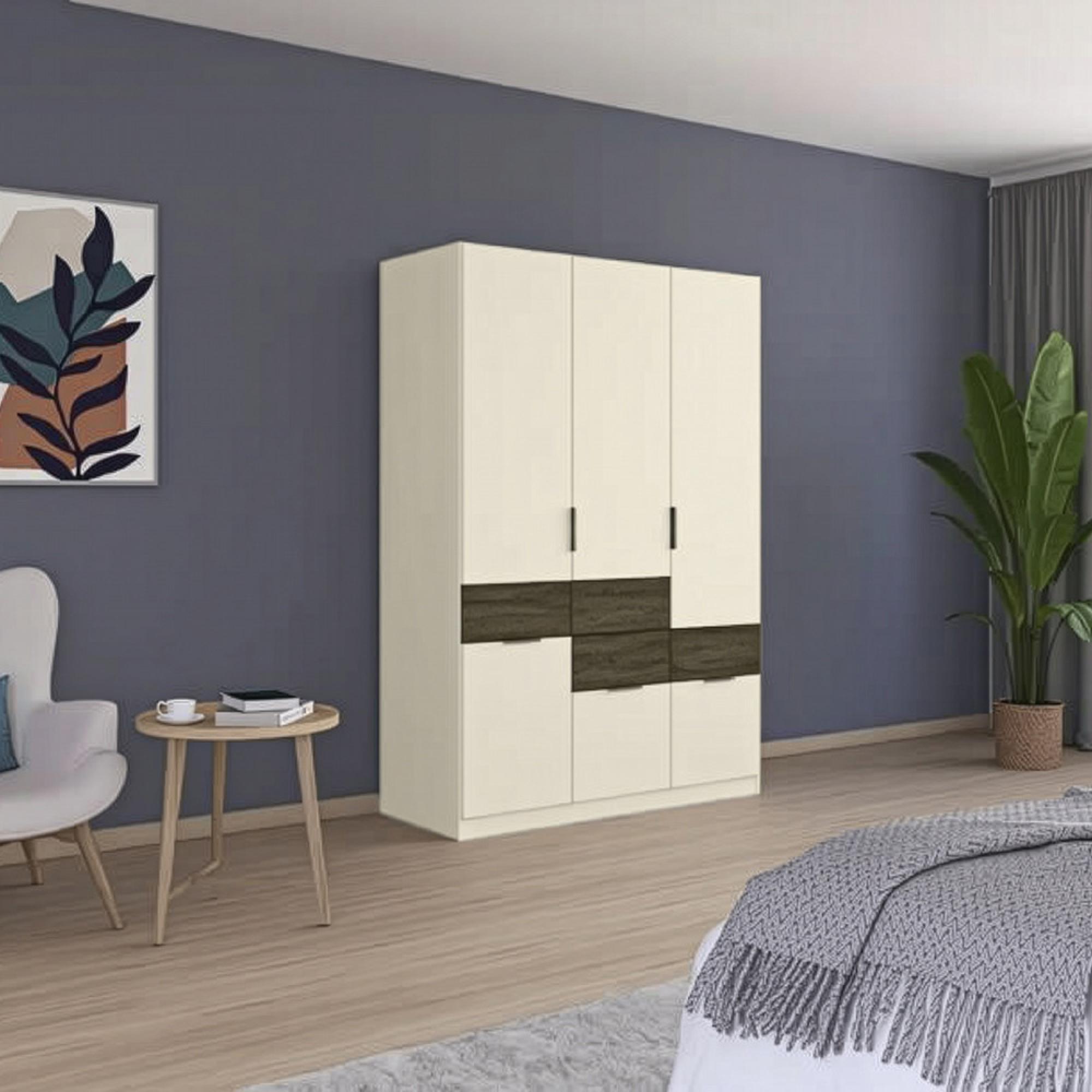 Mats Wardrobe - 136cm - 4 Door - 6 Drawer - Champagne & Atlantic Dark Oak