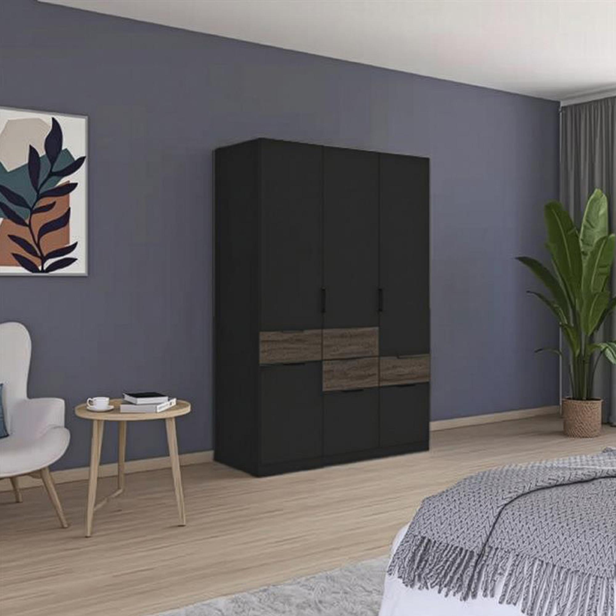 Mats Wardrobe - 136cm - 4 Door - 6 Drawer - Metallic Dark Grey & Atlantic Dark Oak