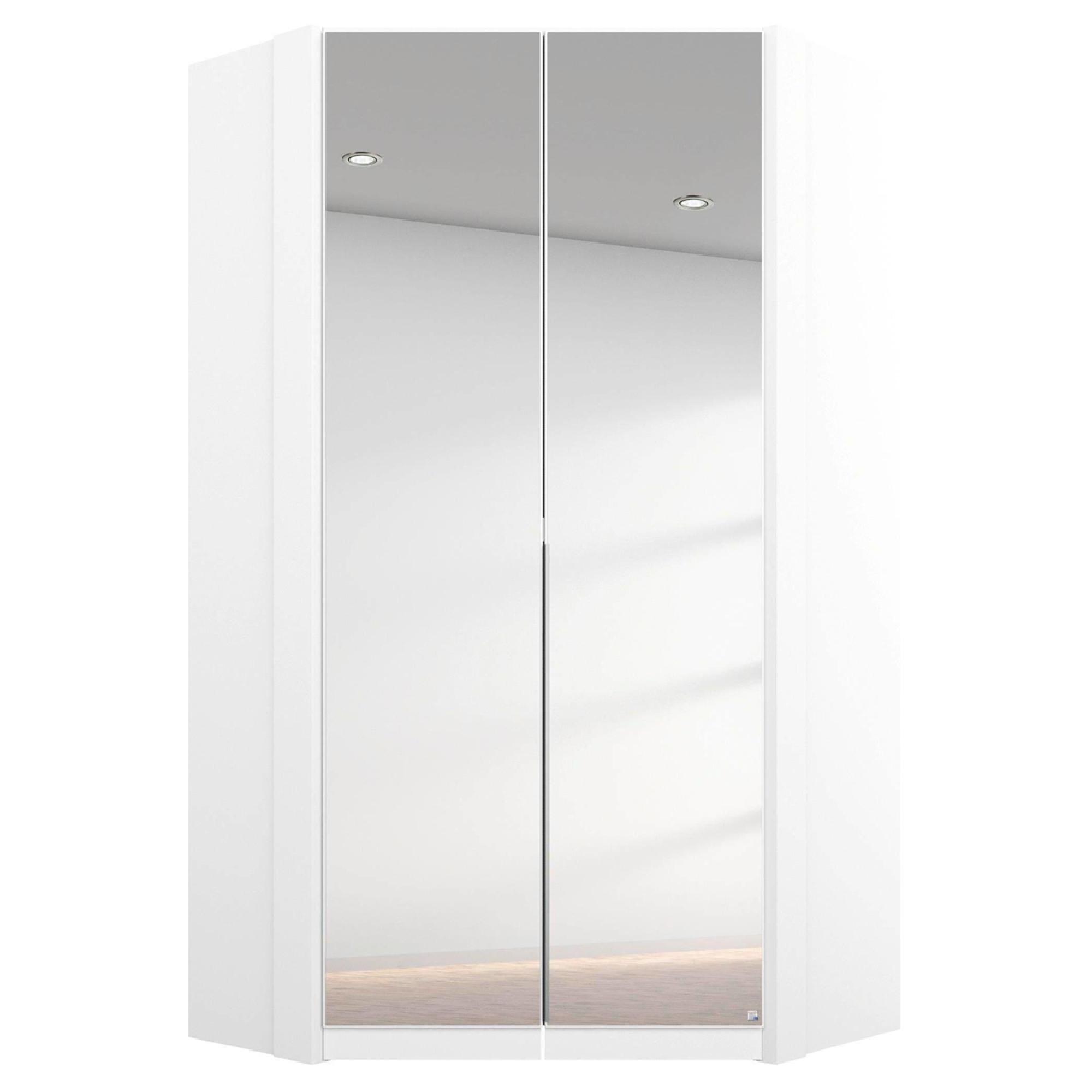 Memphis Wardrobe - 119cm - 2 Door Corner - Mirror - Alpine White