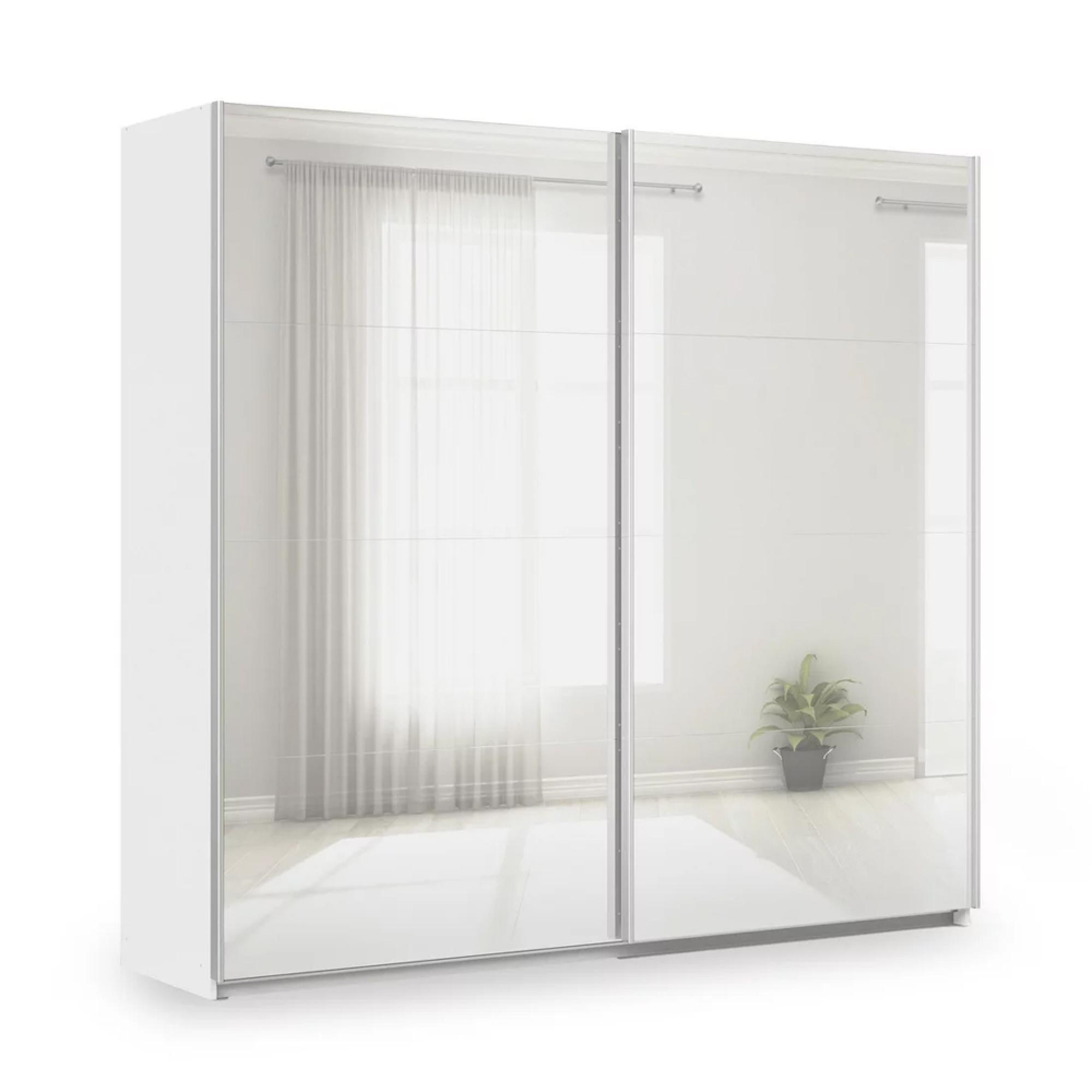 Miramar Type-3 Sliding Wardrobe - 226cm - 2 Door - Fully Mirrored - Alpine White