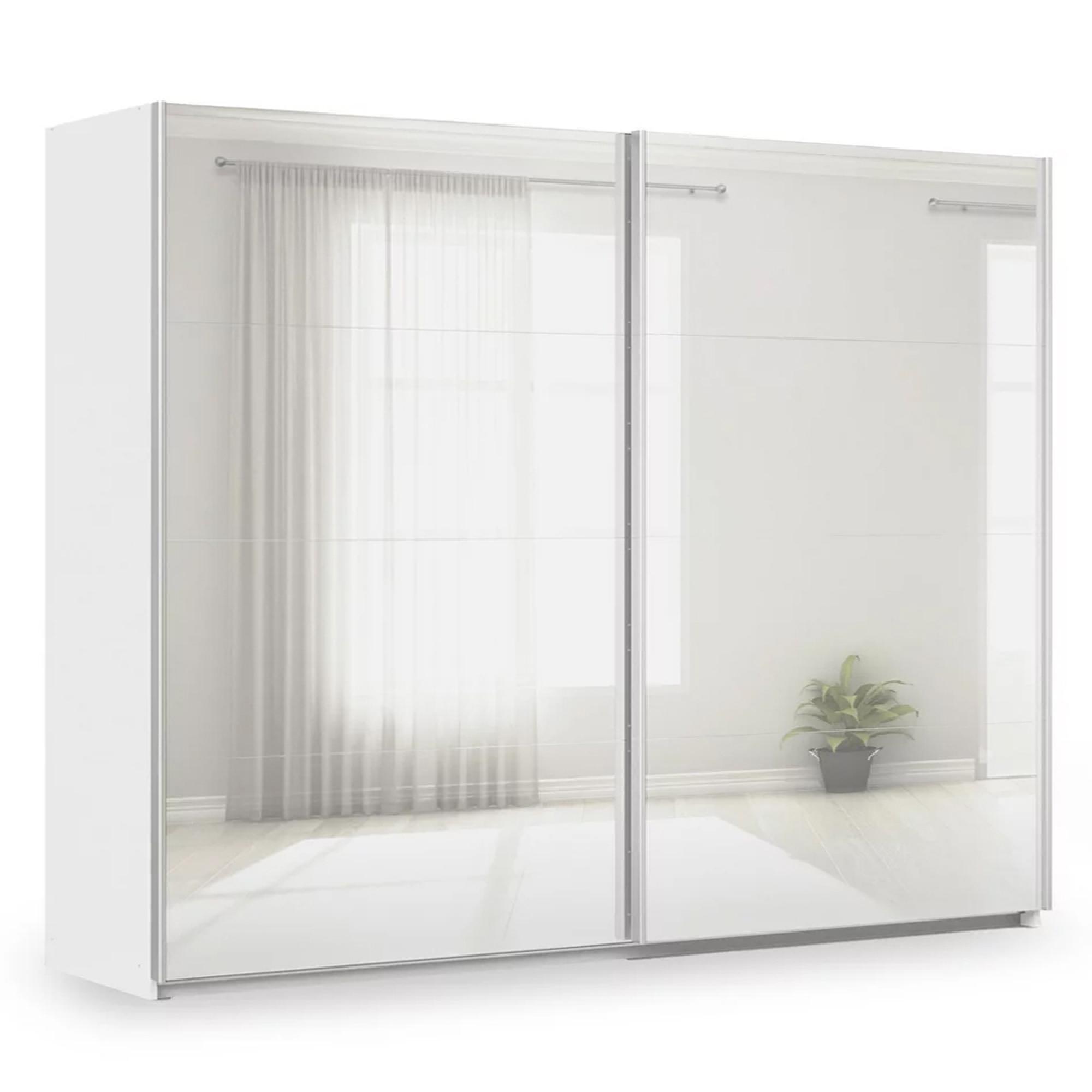 Miramar Type-3 Sliding Wardrobe - 271cm - 2 Door - Fully Mirrored - Alpine White