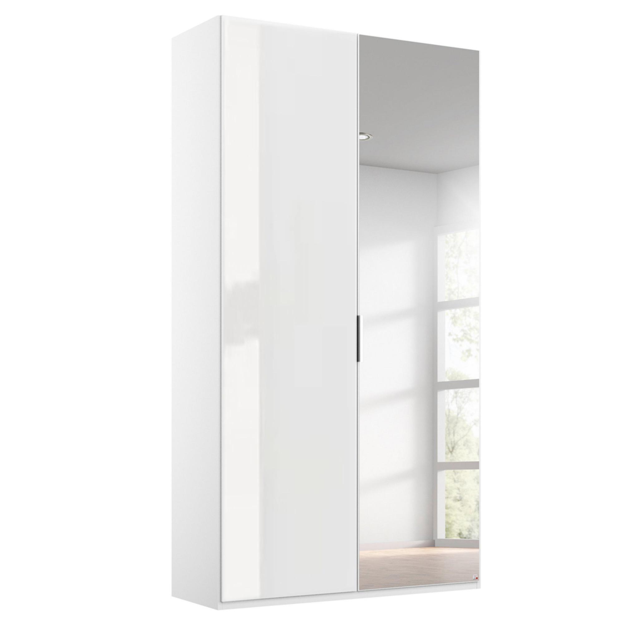 Miramar Type-5 Wardrobe - 101cm - 2 Door - Mirror - Alpine White & Crystal White Glass