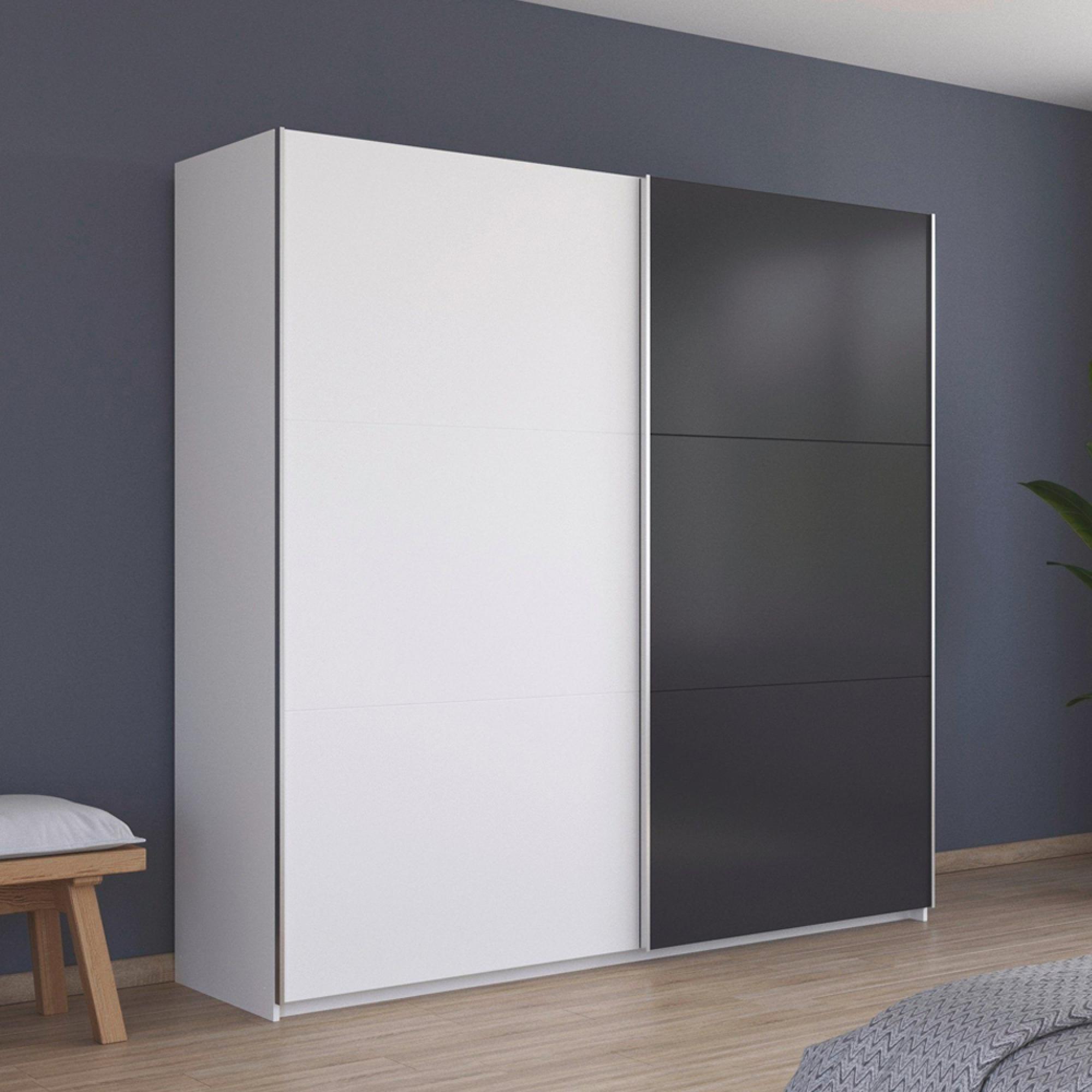 Monza Sliding Wardrobe - 218cm - 2 Door - Alpine White & Metallic Dark Grey