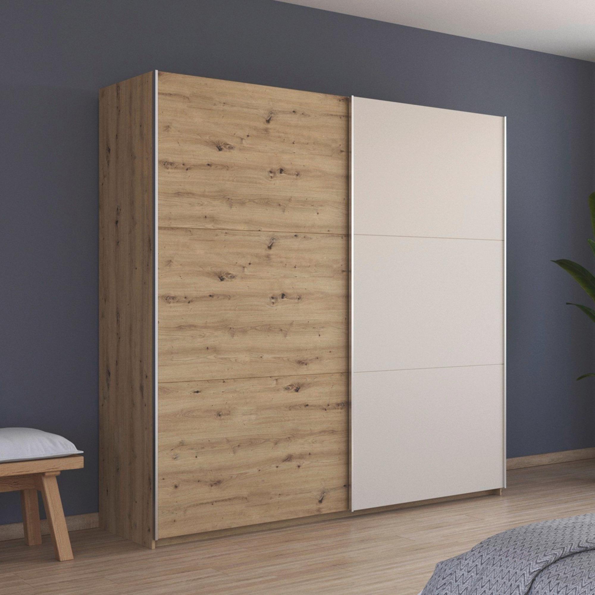Monza Sliding Wardrobe - 218cm - 2 Door - Artisan Oak & Champagne