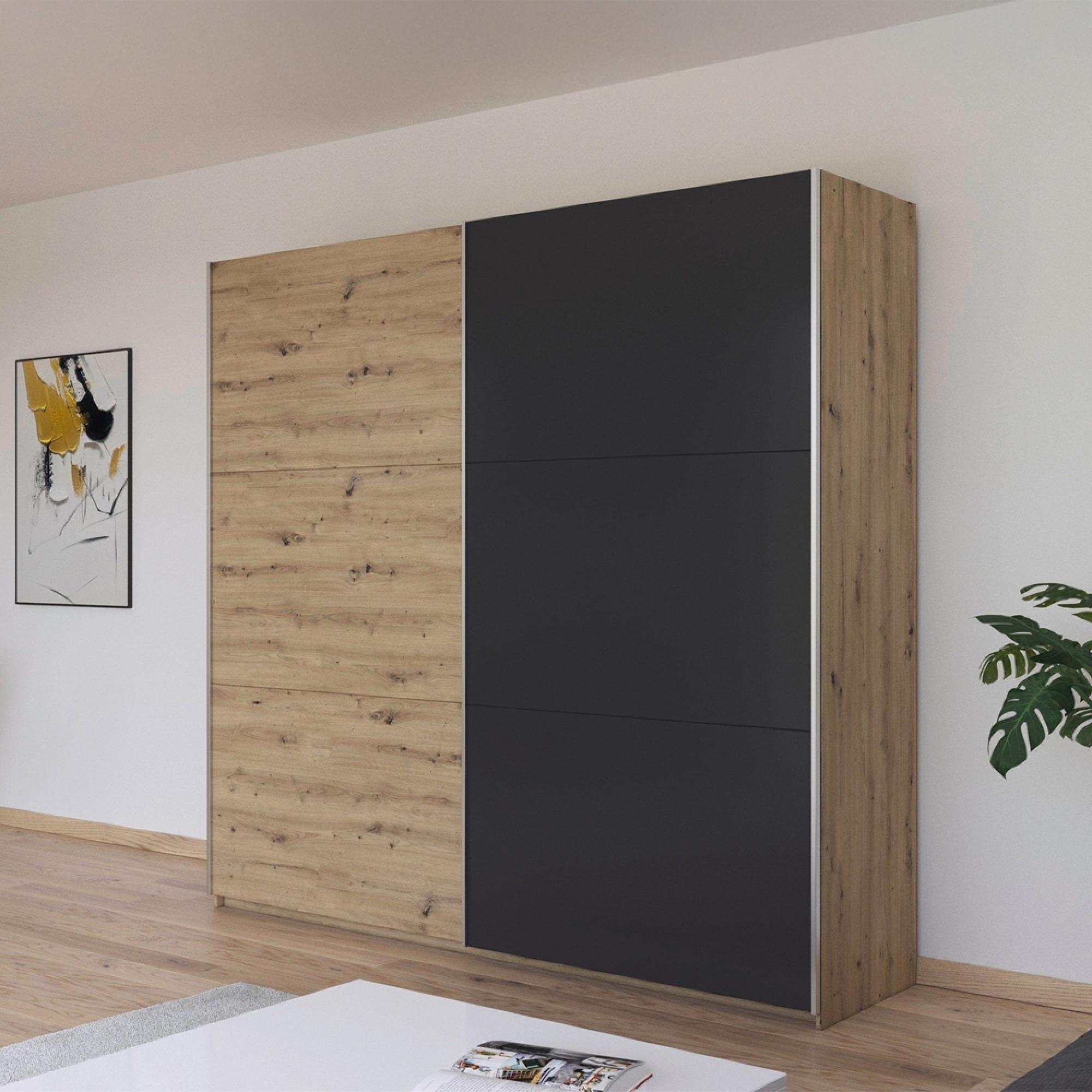 Monza Sliding Wardrobe - 218cm - 2 Door - Artisan Oak & Metallic Dark Grey