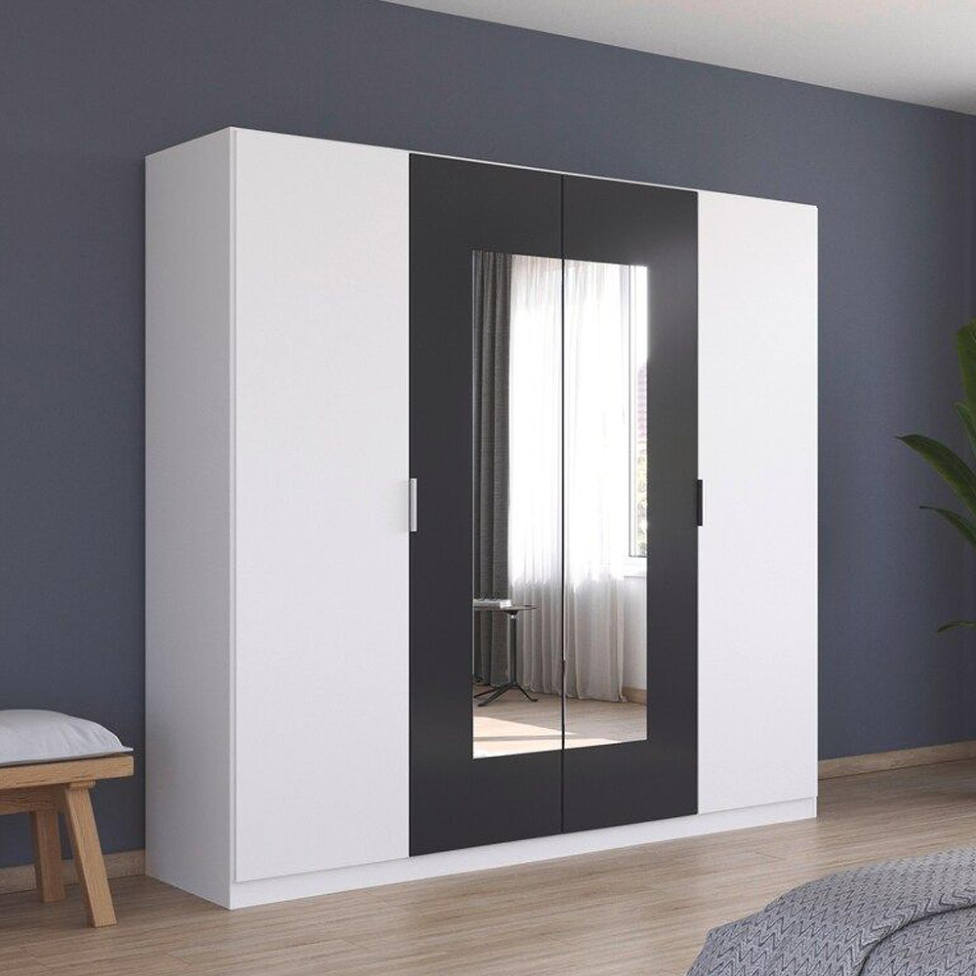 Monza Wardrobe - 226cm - 4 Door - Mirror - Alpine White & Metallic Dark Grey