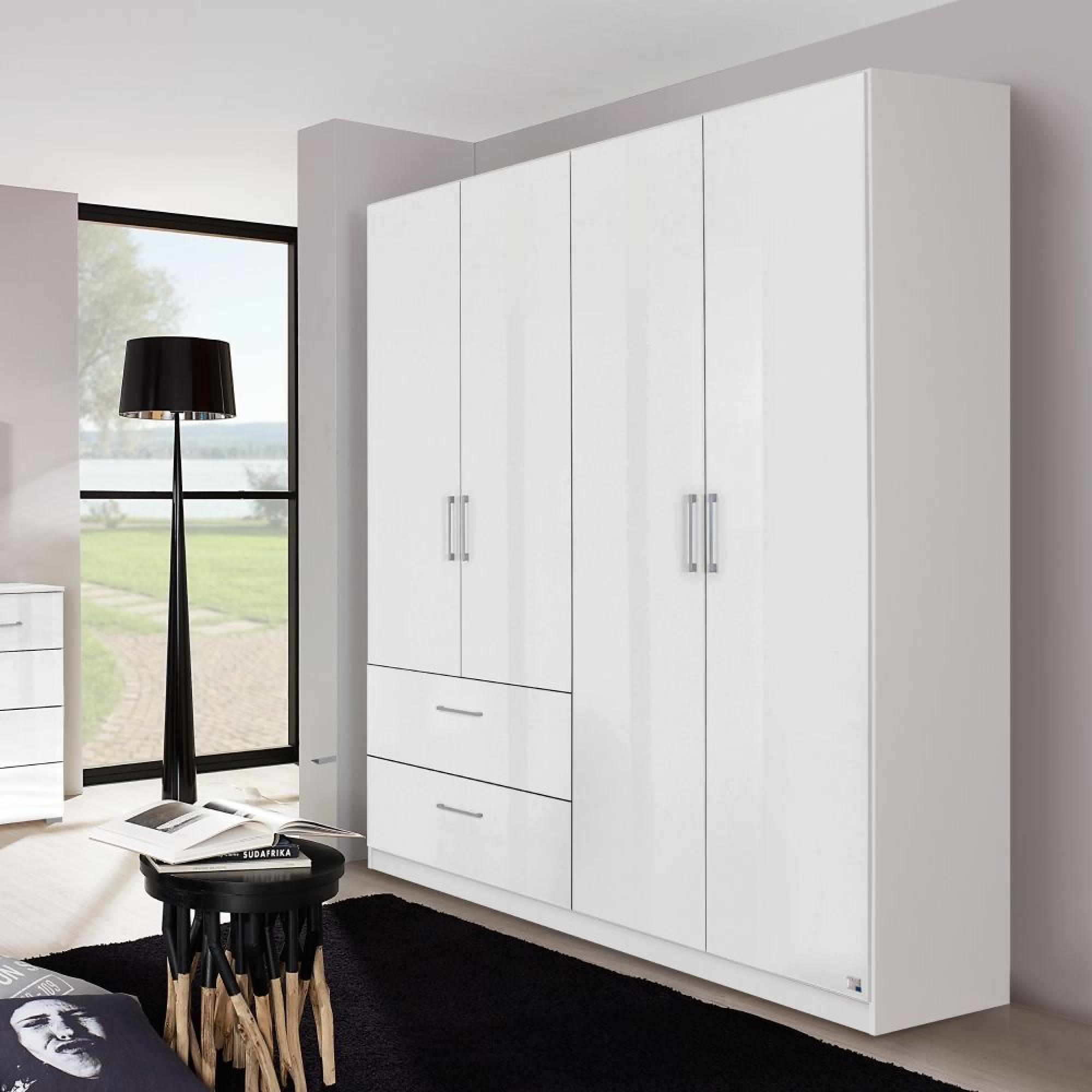 Morella Wardrobe - 181cm - 4 Door - 2 Drawer - Alpine White & White High Gloss