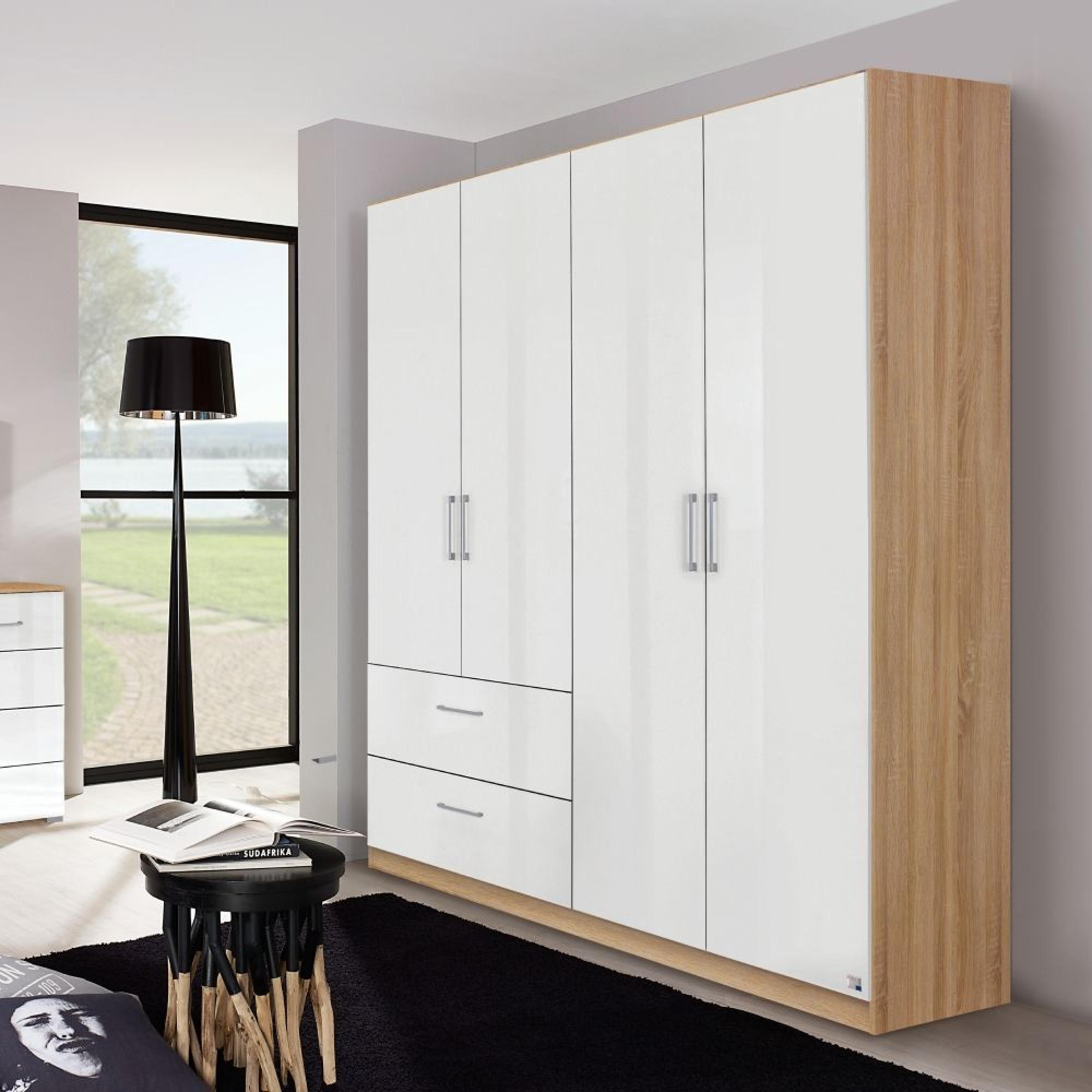 Morella Wardrobe - 181cm - 4 Door - 2 Drawer - Sonoma Oak & White High Gloss