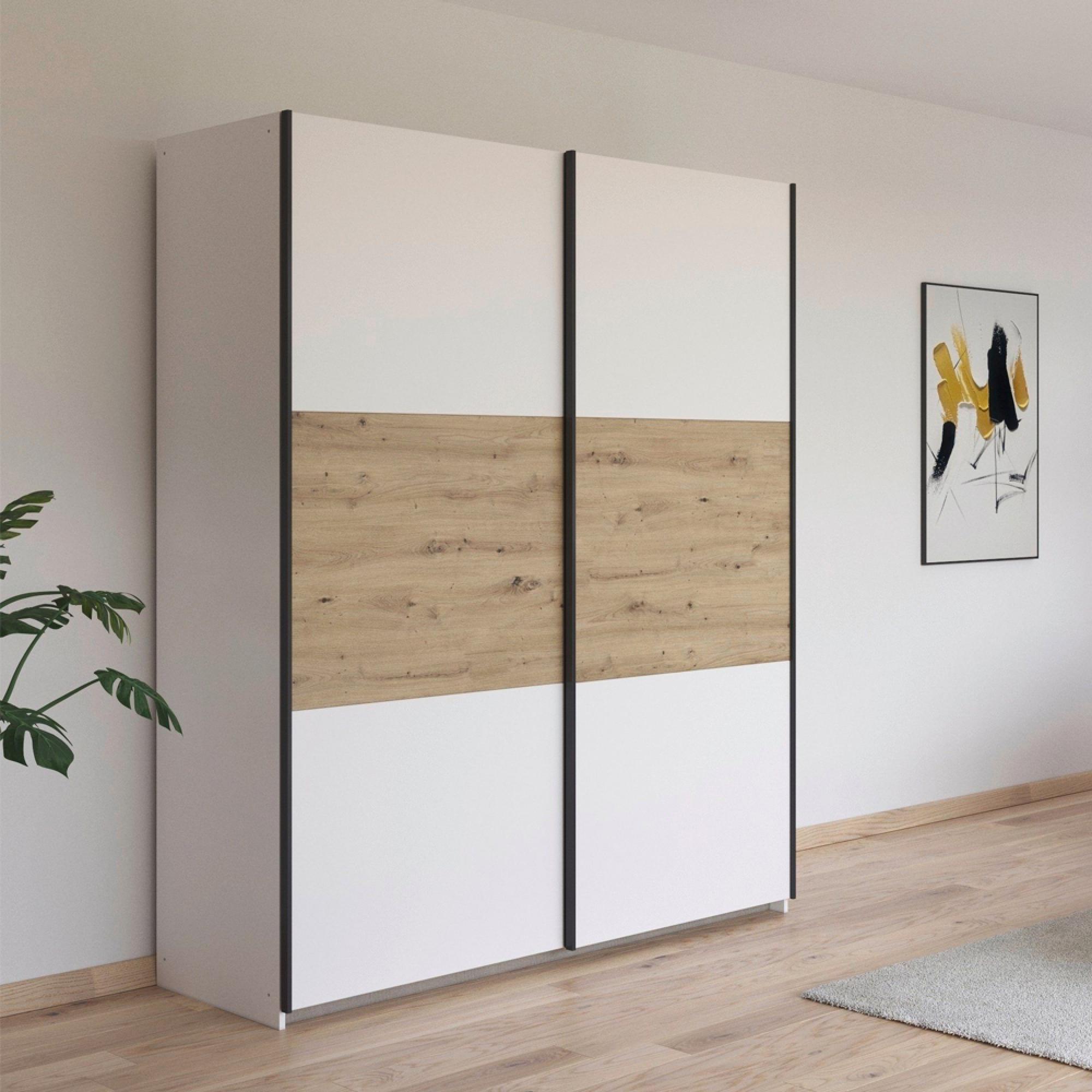 Neo Sliding Wardrobe - 175cm - 2 Door - Alpine White & Artisan Oak