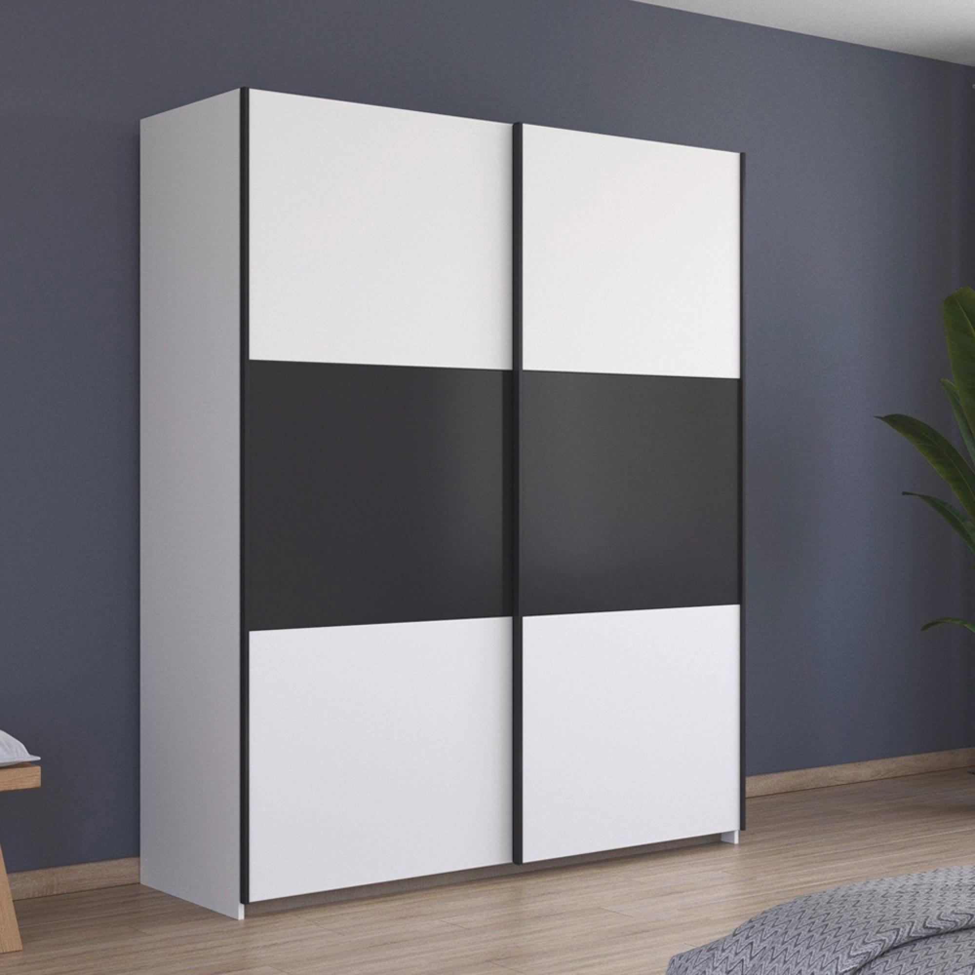 Neo Sliding Wardrobe - 175cm - 2 Door - Alpine White & Metallic Dark Grey