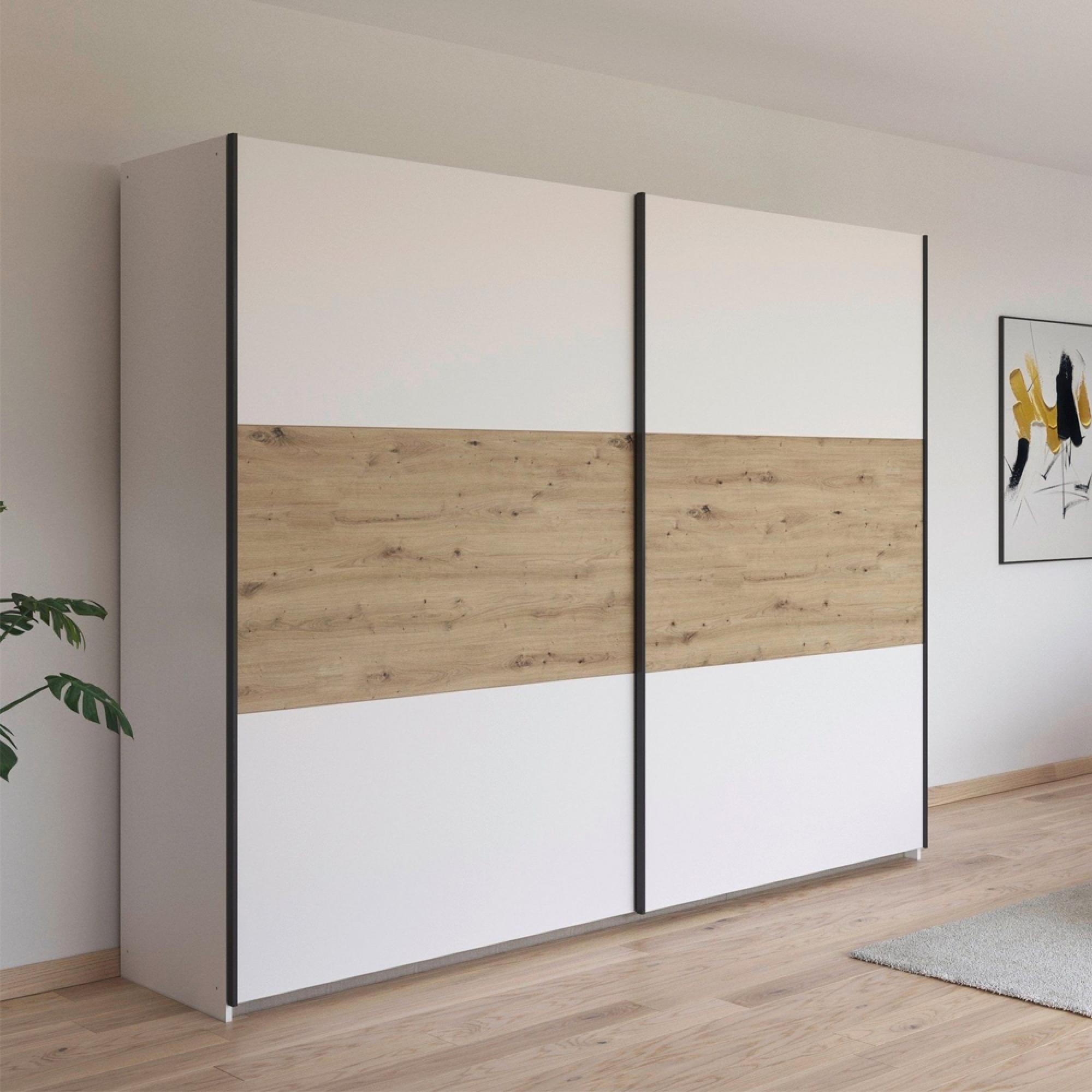 Neo Sliding Wardrobe - 261cm - 2 Door - Alpine White & Artisan Oak