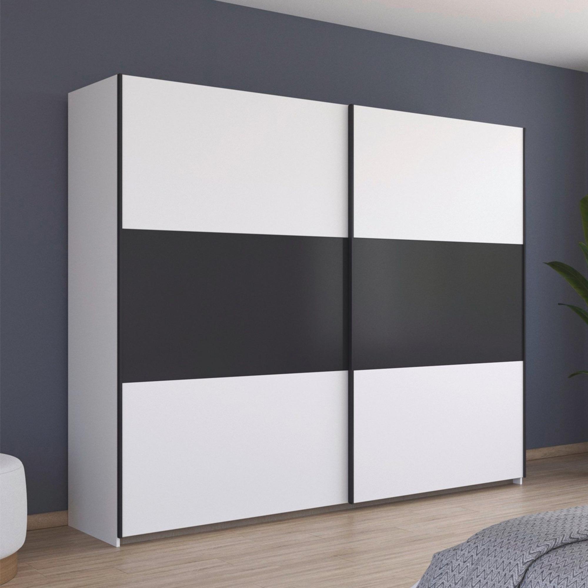 Neo Sliding Wardrobe - 261cm - 2 Door - Alpine White & Metallic Dark Grey
