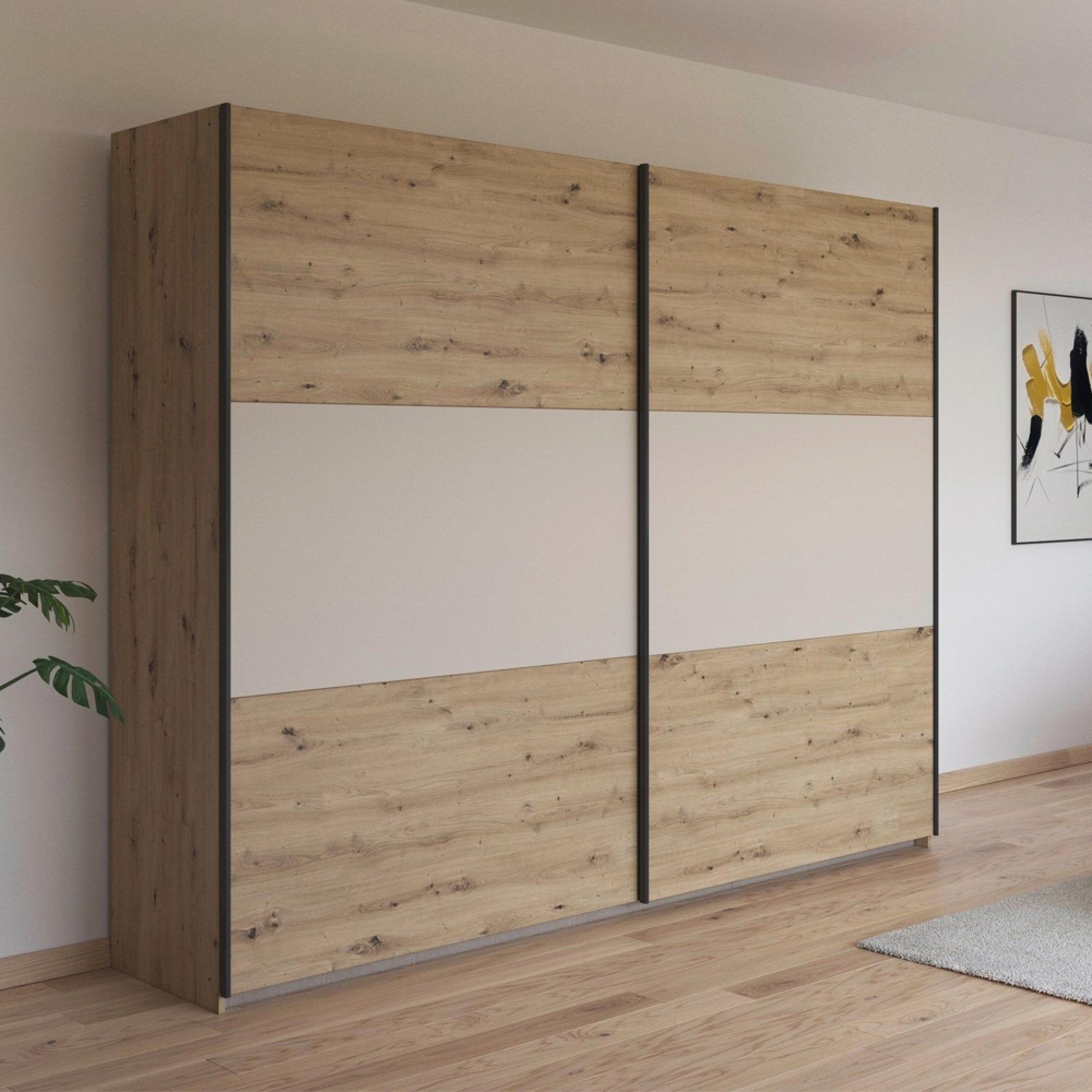 Neo Sliding Wardrobe - 261cm - 2 Door - Artisan Oak & Champagne