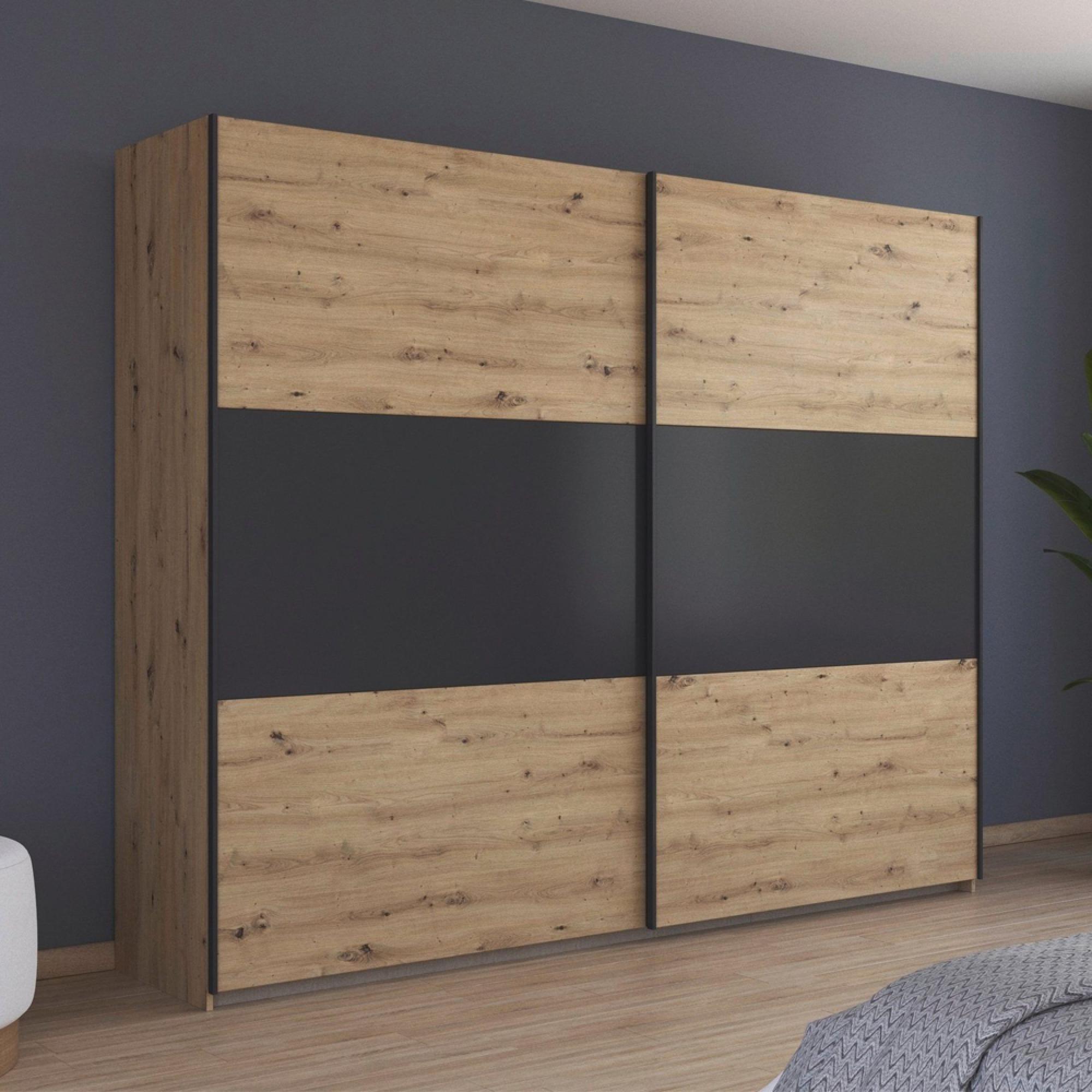 Neo Sliding Wardrobe - 261cm - 2 Door - Artisan Oak & Metallic Dark Grey