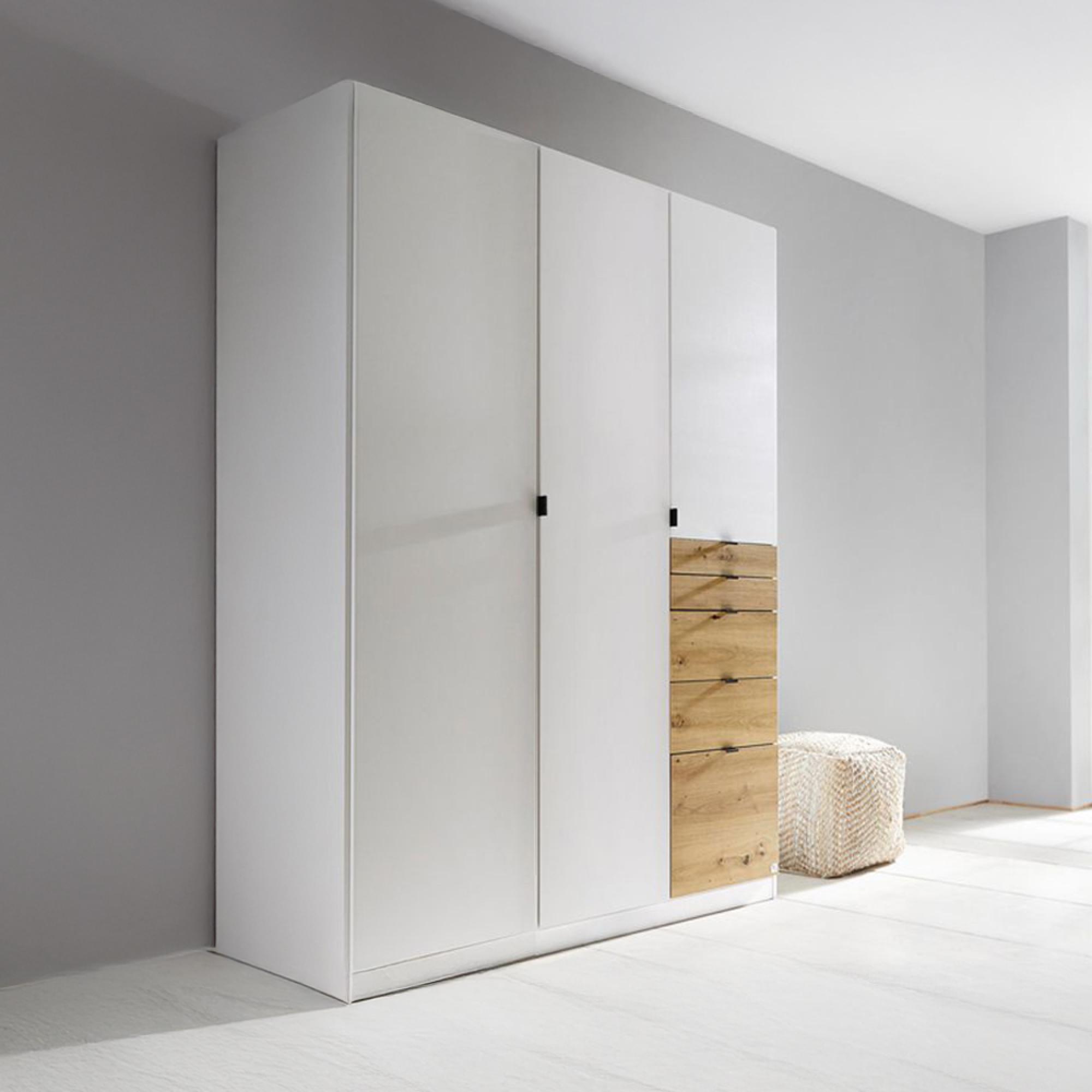Ontario Wardrobe - 136cm - 3 Door - 5 Drawer - Alpine White & Artisan Oak