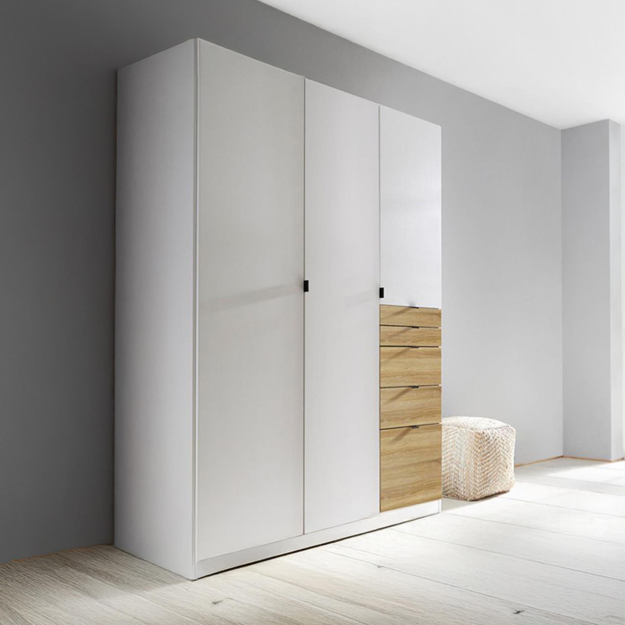 Ontario Wardrobe - 136cm - 3 Door - 5 Drawer - Alpine White & Sonoma Oak