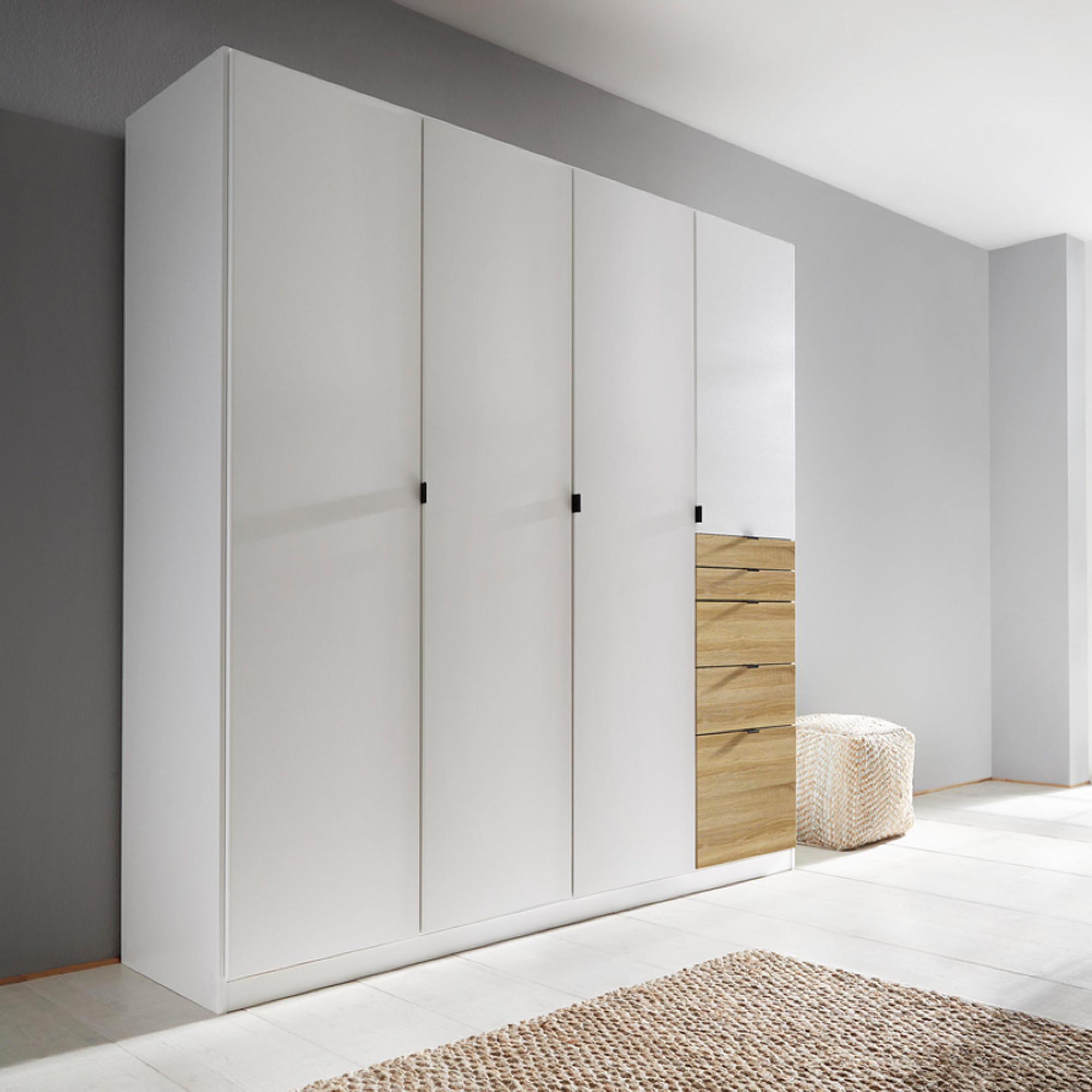 Ontario Wardrobe - 181cm - 4 Door - 5 Drawer - Alpine White & Sonoma Oak