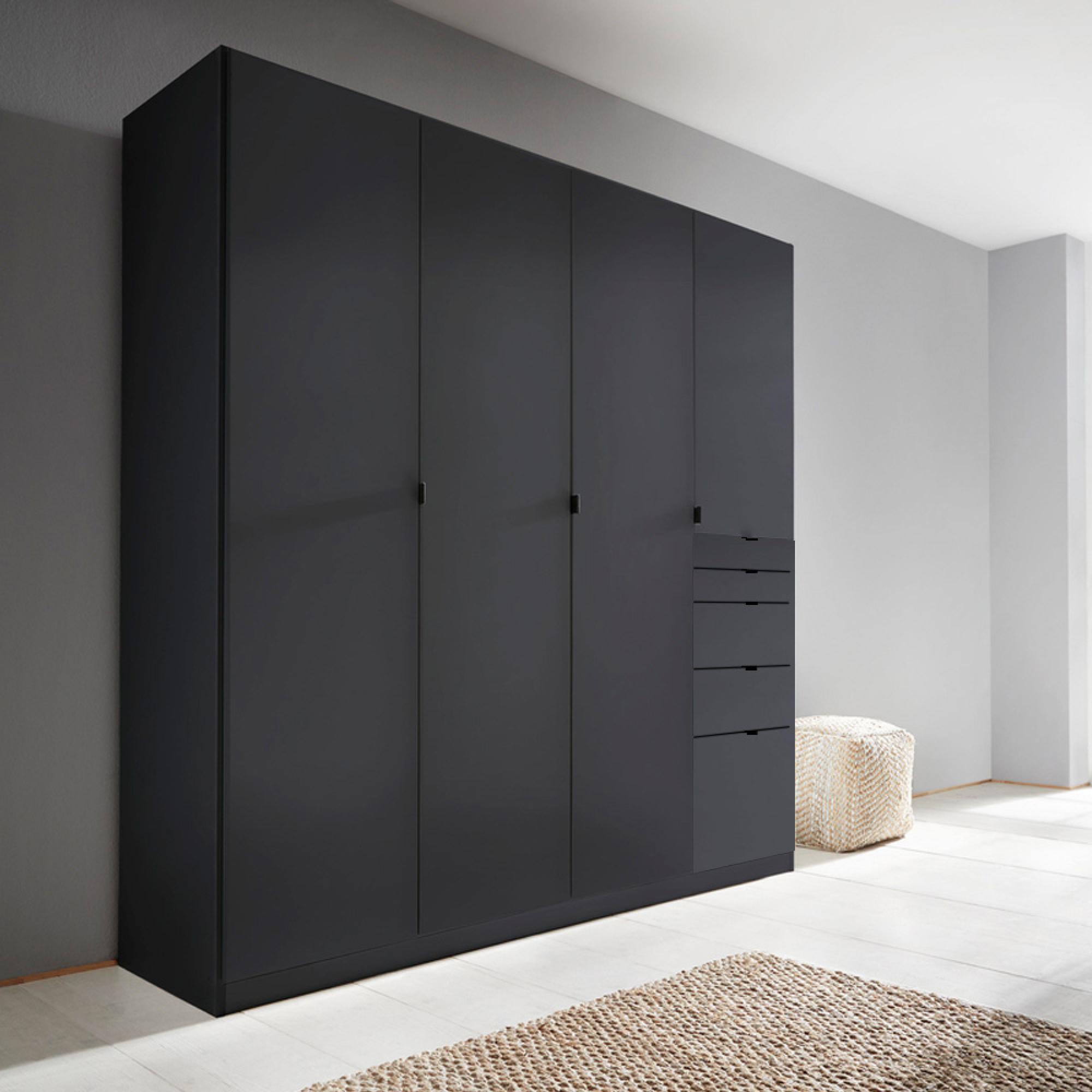 Ontario Wardrobe - 181cm - 4 Door - 5 Drawer - Metallic Dark Grey