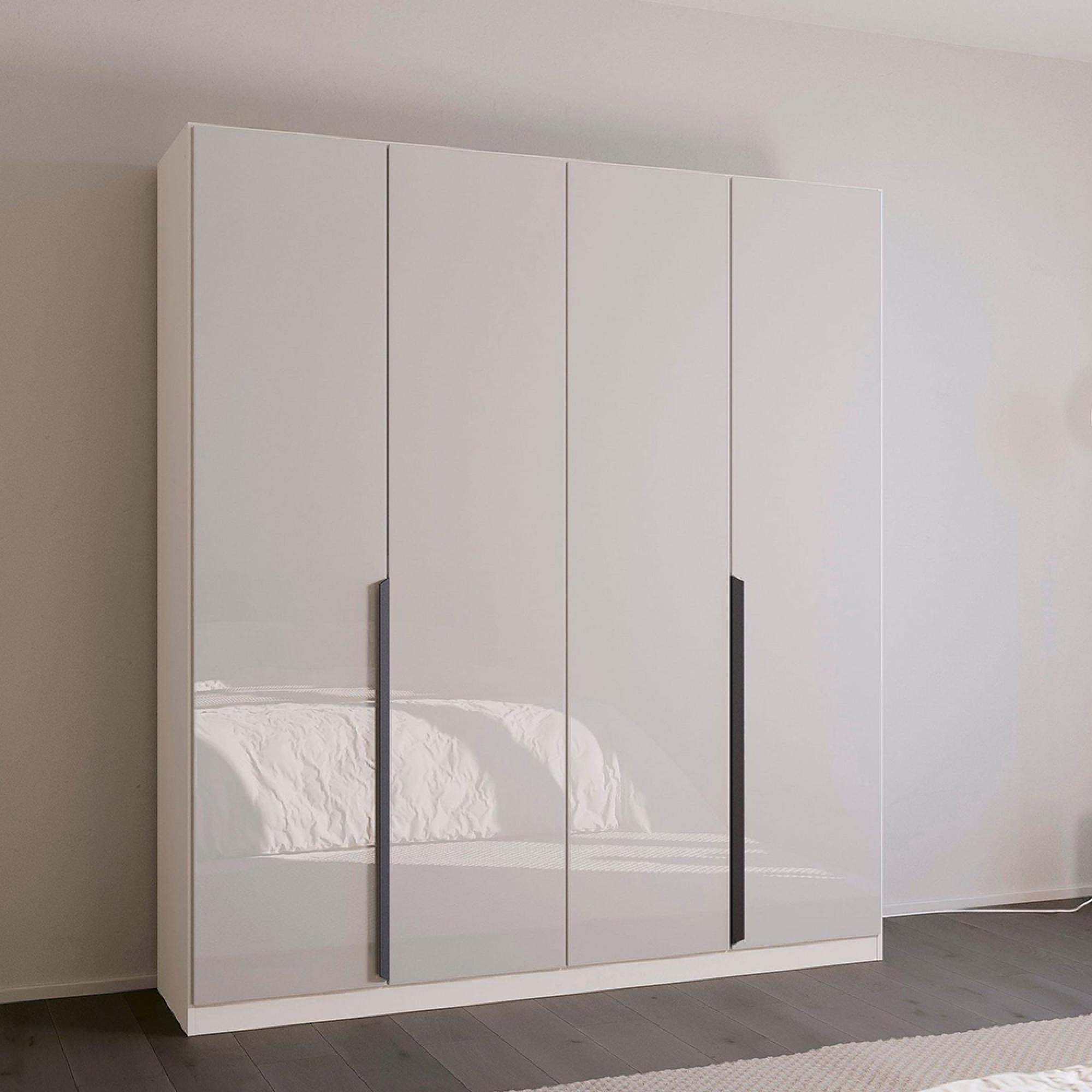 Quadra Spin Wardrobe - 181cm - 4 Door - Alpine White & Crystal White Glass