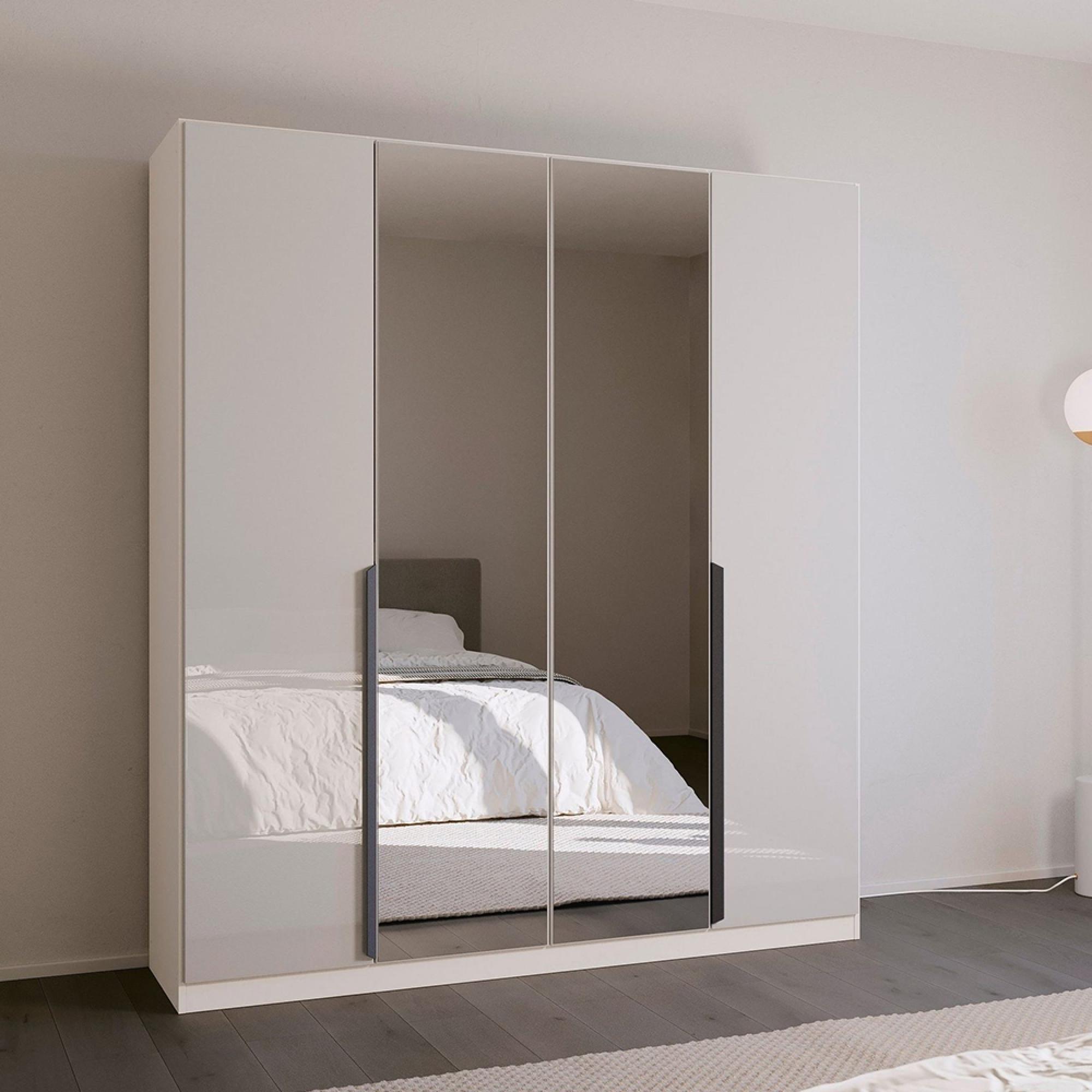 Quadra Spin Wardrobe - 181cm - 4 Door - Mirror - Alpine White & Crystal White Glass
