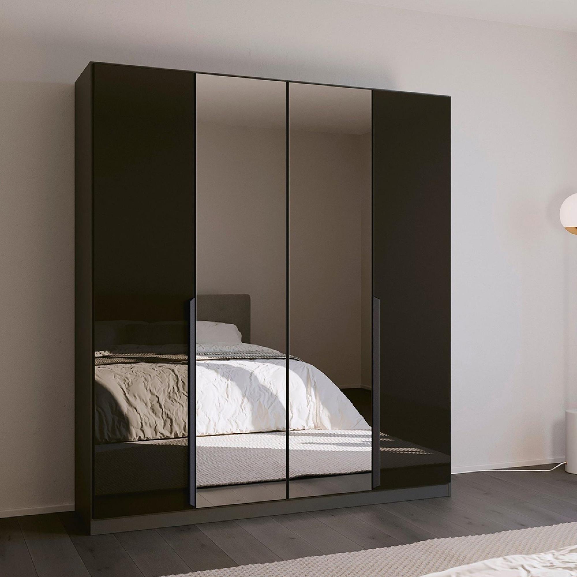 Quadra Spin Wardrobe - 181cm - 4 Door - Mirror - Metallic Dark Grey & Basalt Glass