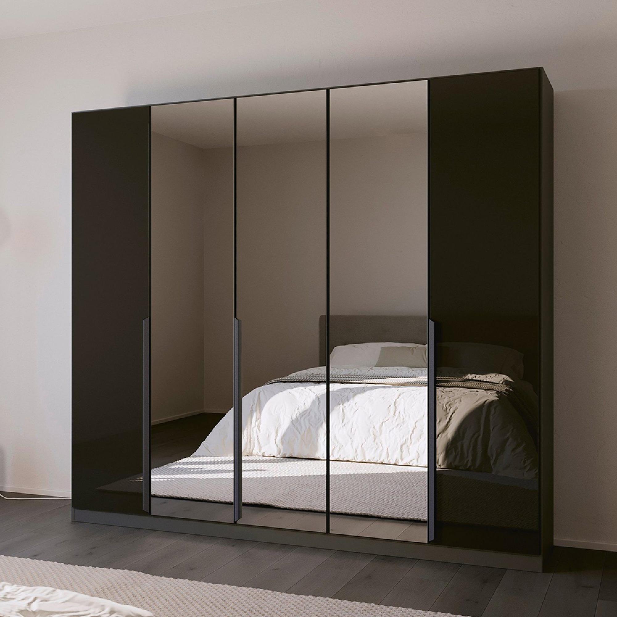 Quadra Spin Wardrobe - 226cm - 5 Door - Mirror - Metallic Dark Grey & Basalt Glass