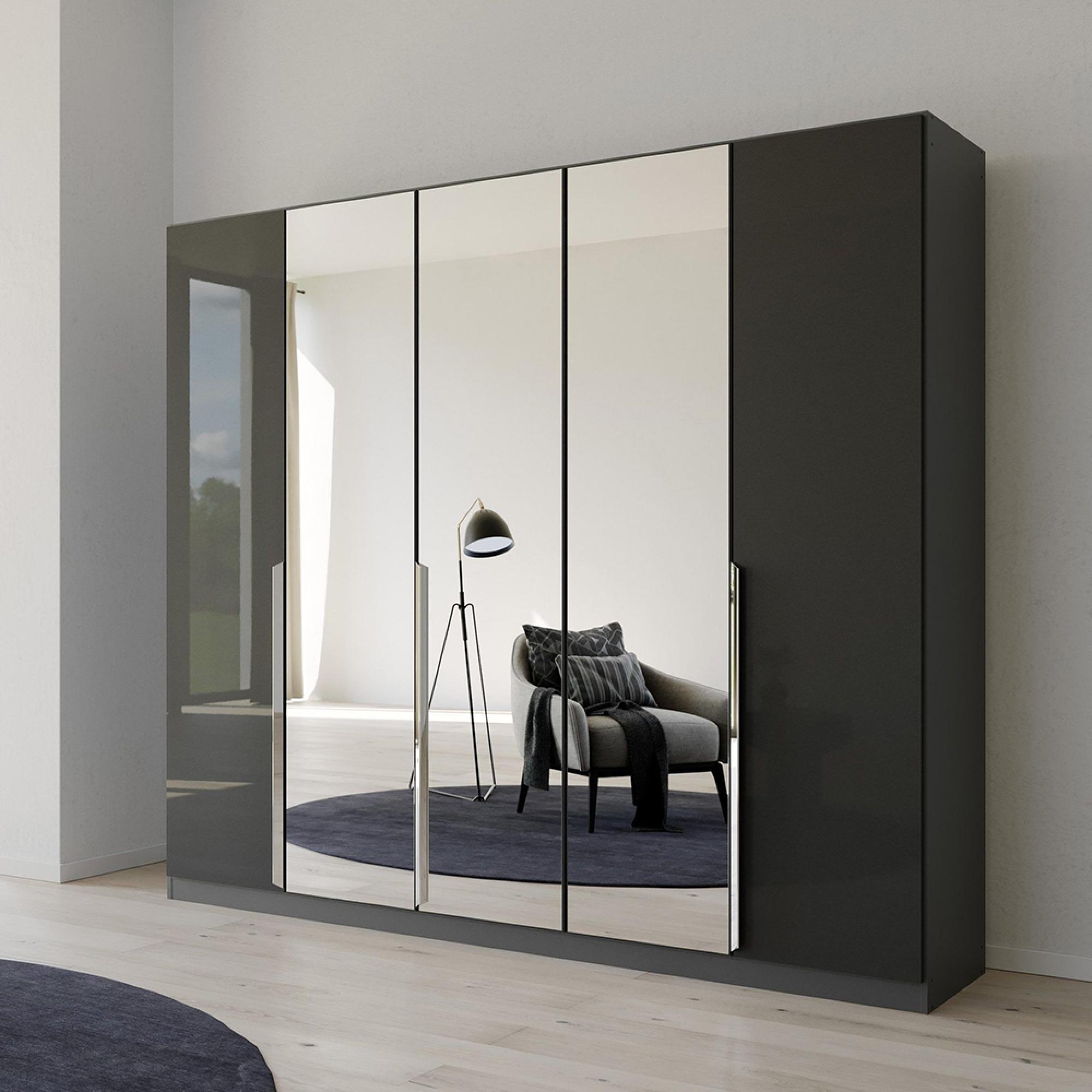 Quadra Spin Wardrobe - 226cm - 5 Door - Mirror - Metallic Dark Grey & Grey Effect