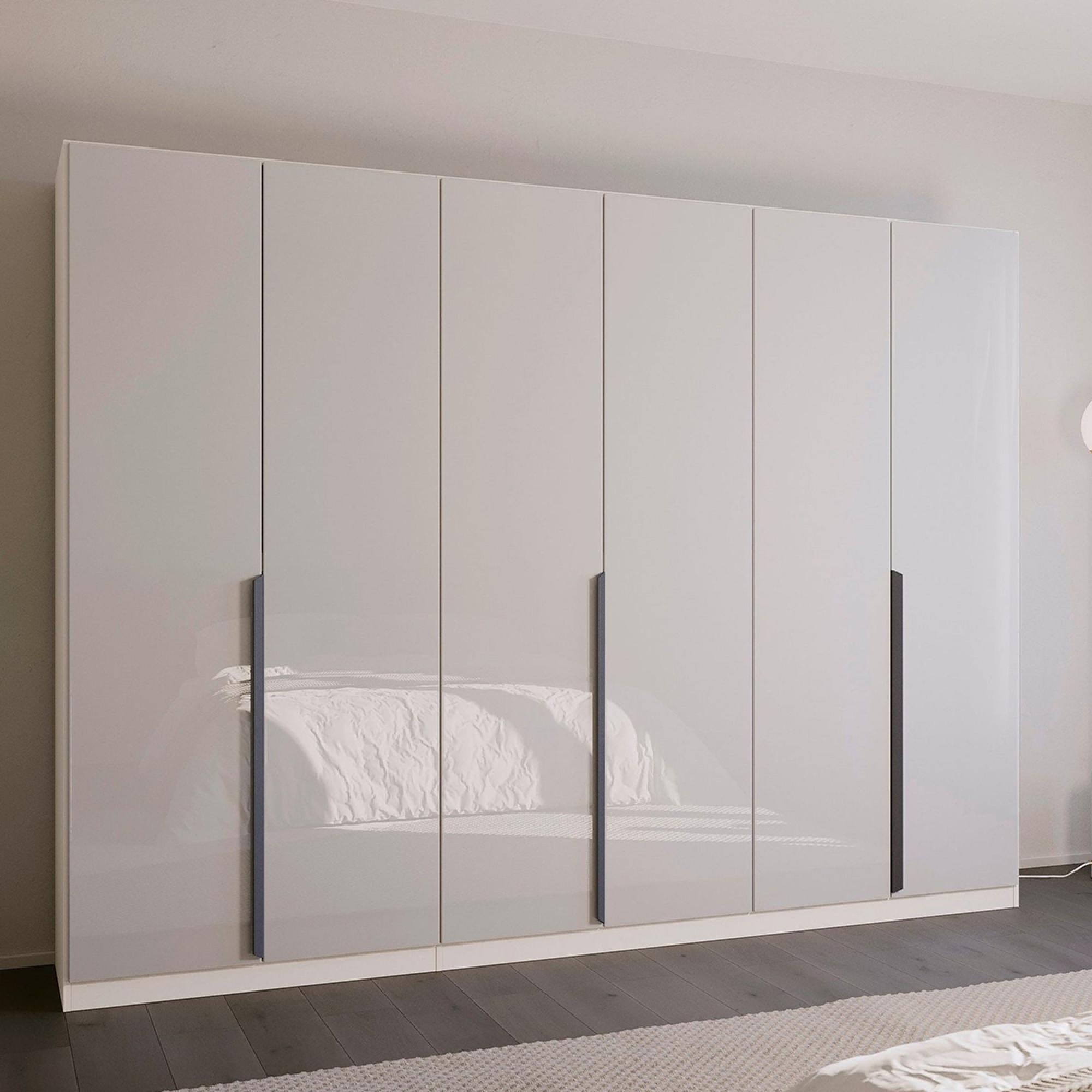 Quadra Spin Wardrobe - 271cm - 6 Door - Alpine White & Crystal White Glass