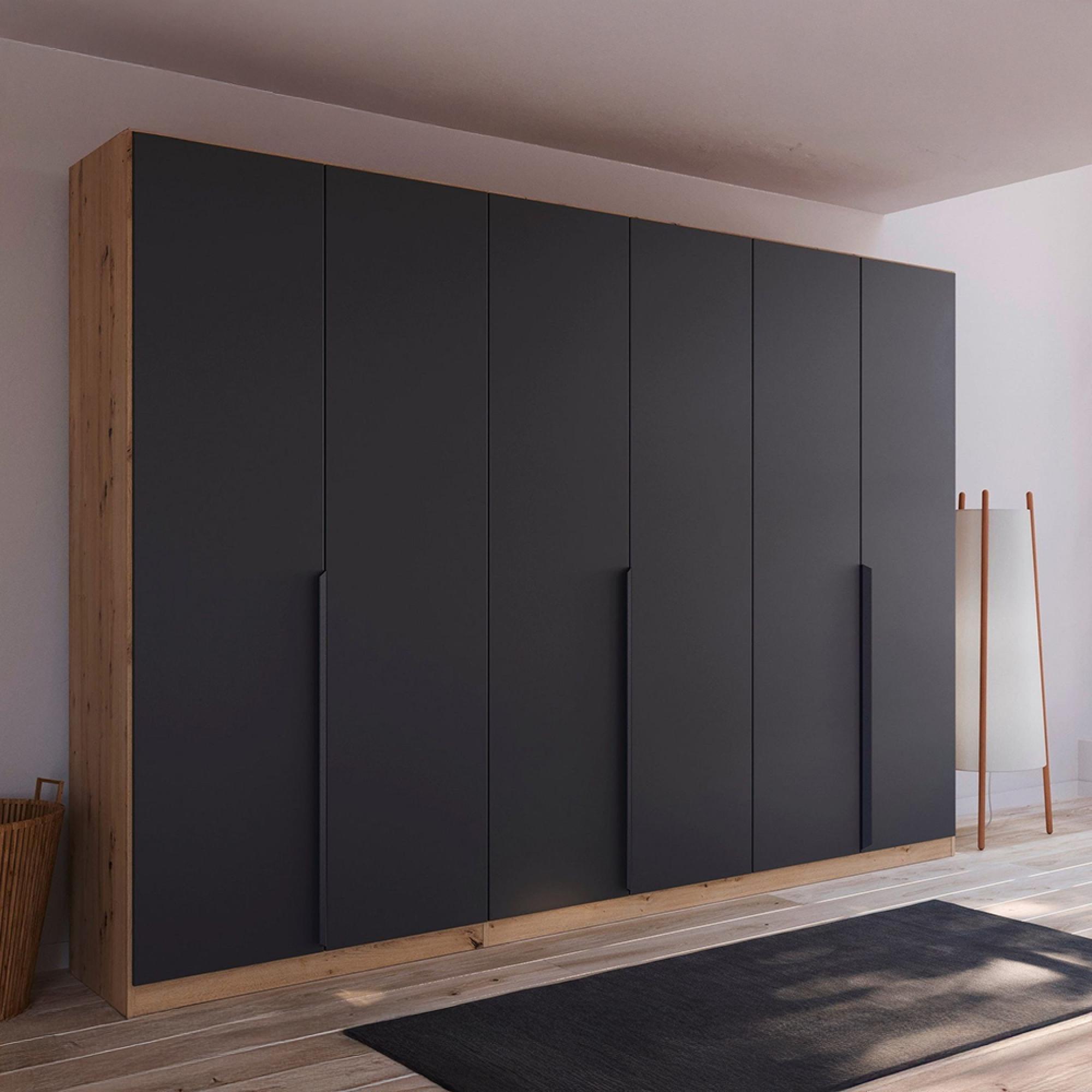 Quadra Spin Wardrobe - 271cm - 6 Door - Artisan Oak & Metallic Dark Grey