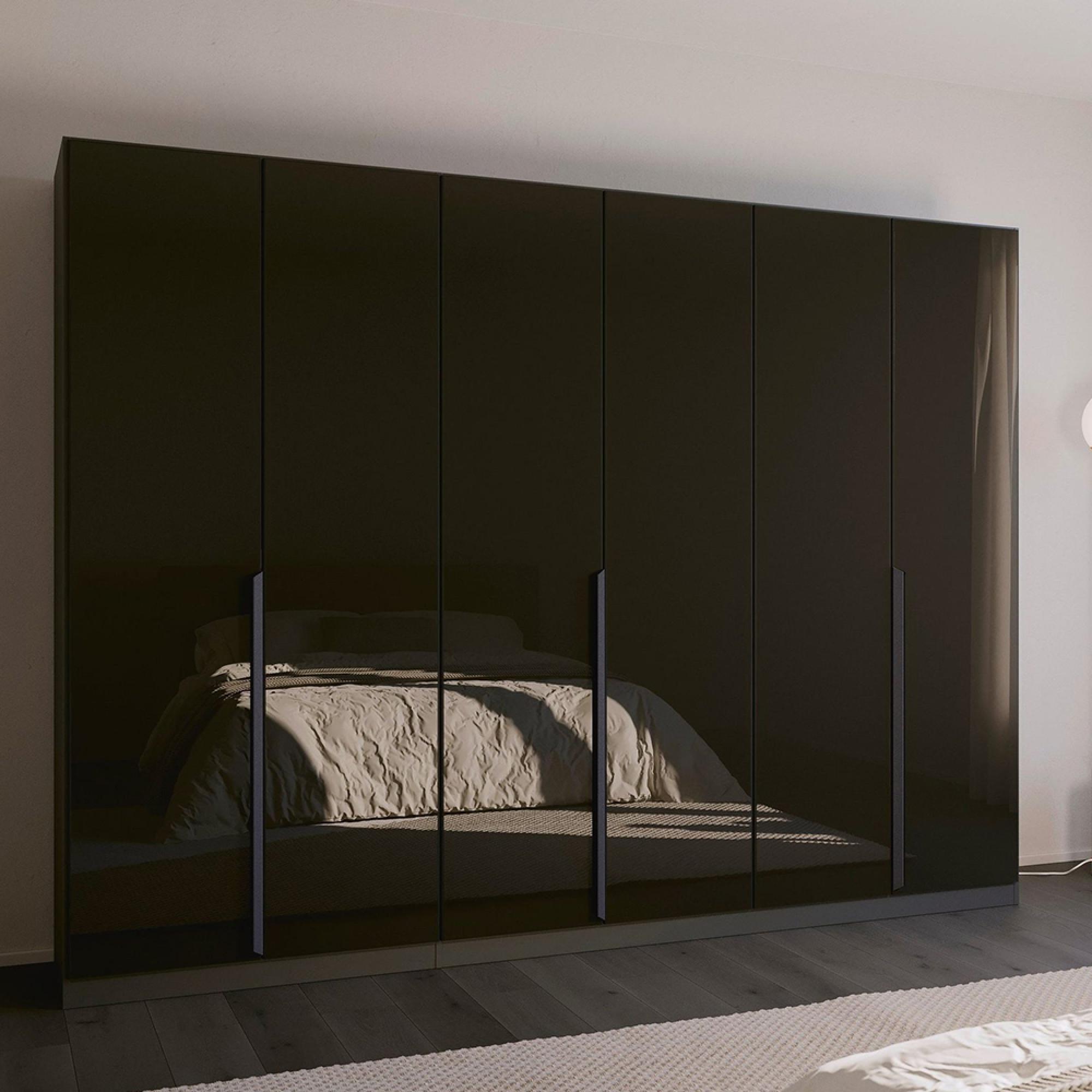Quadra Spin Wardrobe - 271cm - 6 Door - Metallic Dark Grey & Basalt Glass