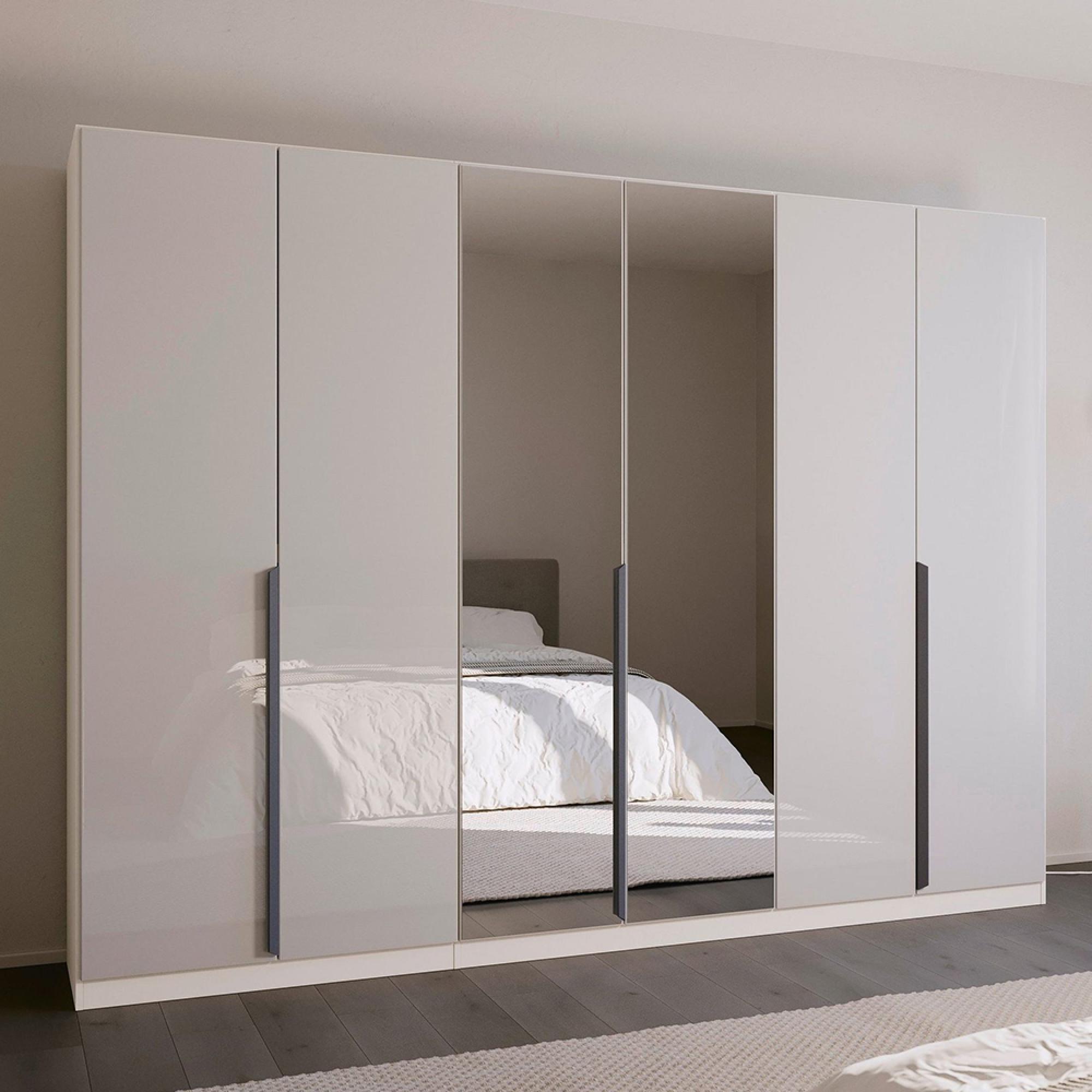 Quadra Spin Wardrobe - 271cm - 6 Door - Mirror - Alpine White & Crystal White Glass